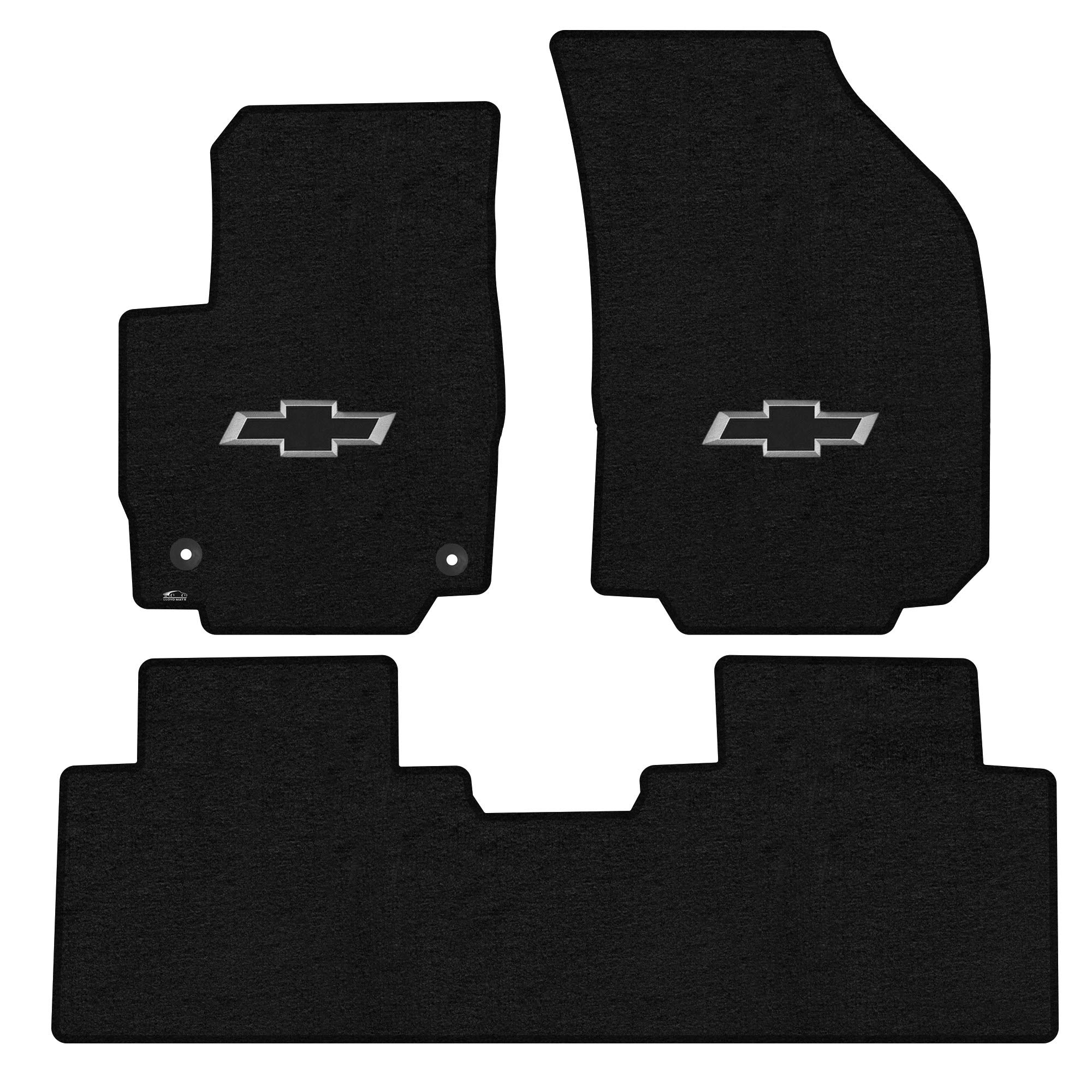 Premium Custom-Fit Carpet Floor Mats for Chevy Equinox 2018-2024 - 3-Piece Set (Front & Rear) - Charcoal with Bowtie Logo | Luxury Car Interior Accessories for Comfort & Protection