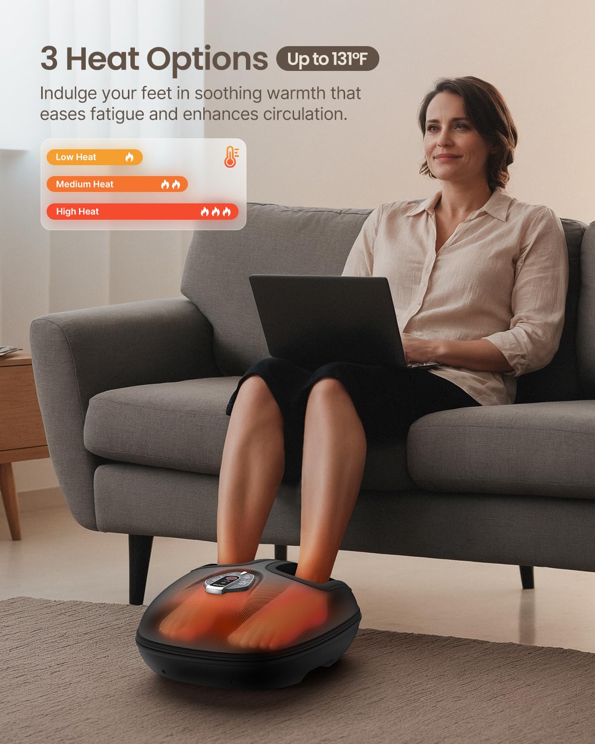RENPHO Shiatsu Foot Massager with Heat - 2025 Upgraded Deep Kneading Foot Massager Machine, 3 Heat Levels & Wireless Remote - Electric Foot Massage for Relaxation, Perfect Gift for Men & Women (Fits Up to Size 12) - Ideal for Home Use, Office Relaxation & Post-Workout Recovery