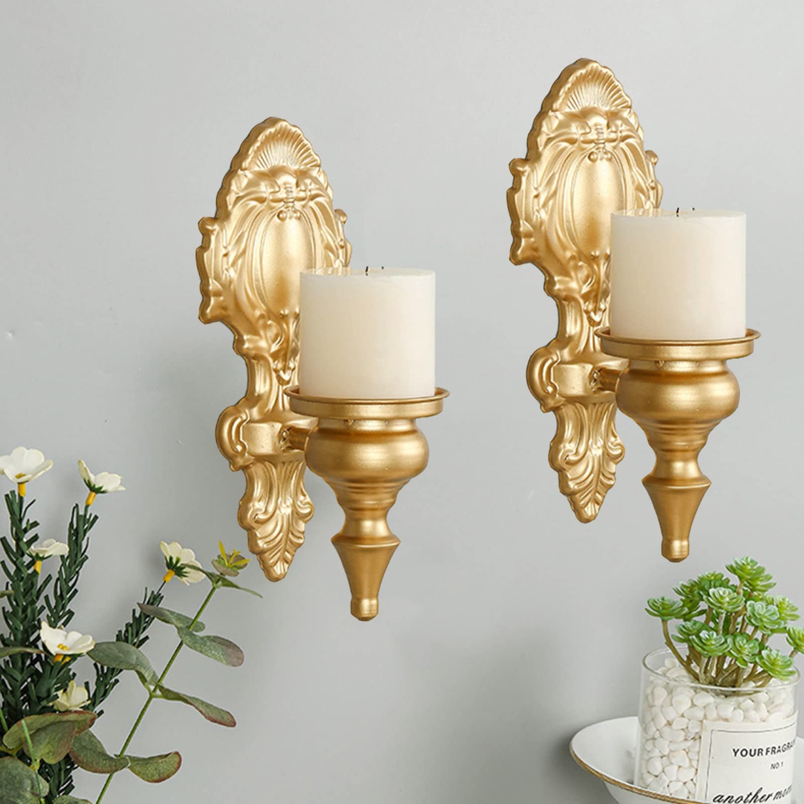 Vintage Metal Wall Candle Holder Set of 2 - Decorative Wall Mounted Sconce for Tealight & Pillar Candles - Perfect for Hallway, Living Room, Bedroom & Wedding Decor