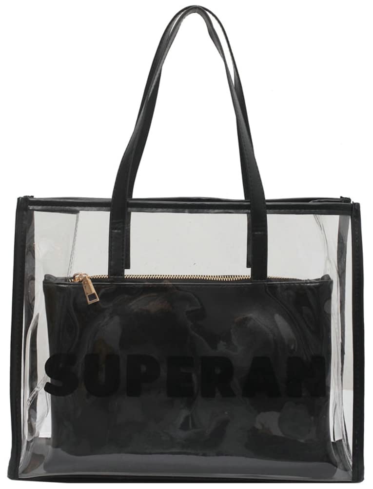 Large Clear Tote Bag for Women - Transparent Shoulder Purse - Fashionable Designer Work Bag for Office, Travel & Shopping
