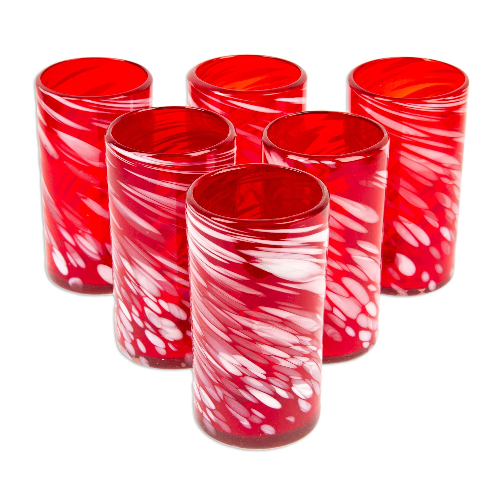NOVICA Hand Blown Glass Tumblers Set of 6 - 16oz Eco-Friendly Red Drinking Cups, Perfect for Parties, Weddings & Home Decor | Festive Red Glassware for Cocktails, Juice & Iced Coffee