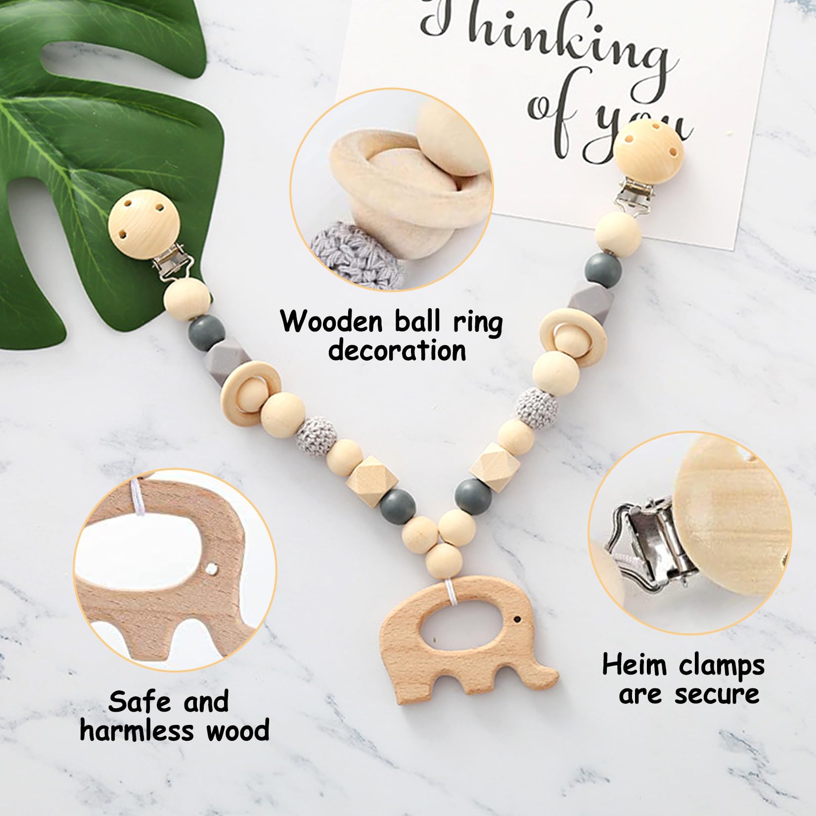 JurciCat Wooden Stroller Toy Chain - Natural Wood Baby Toy for 0-12 Months - Perfect for Strollers, Cribs & Car Seats - Great Baby Shower Gift & Early Learning Developmental Toy