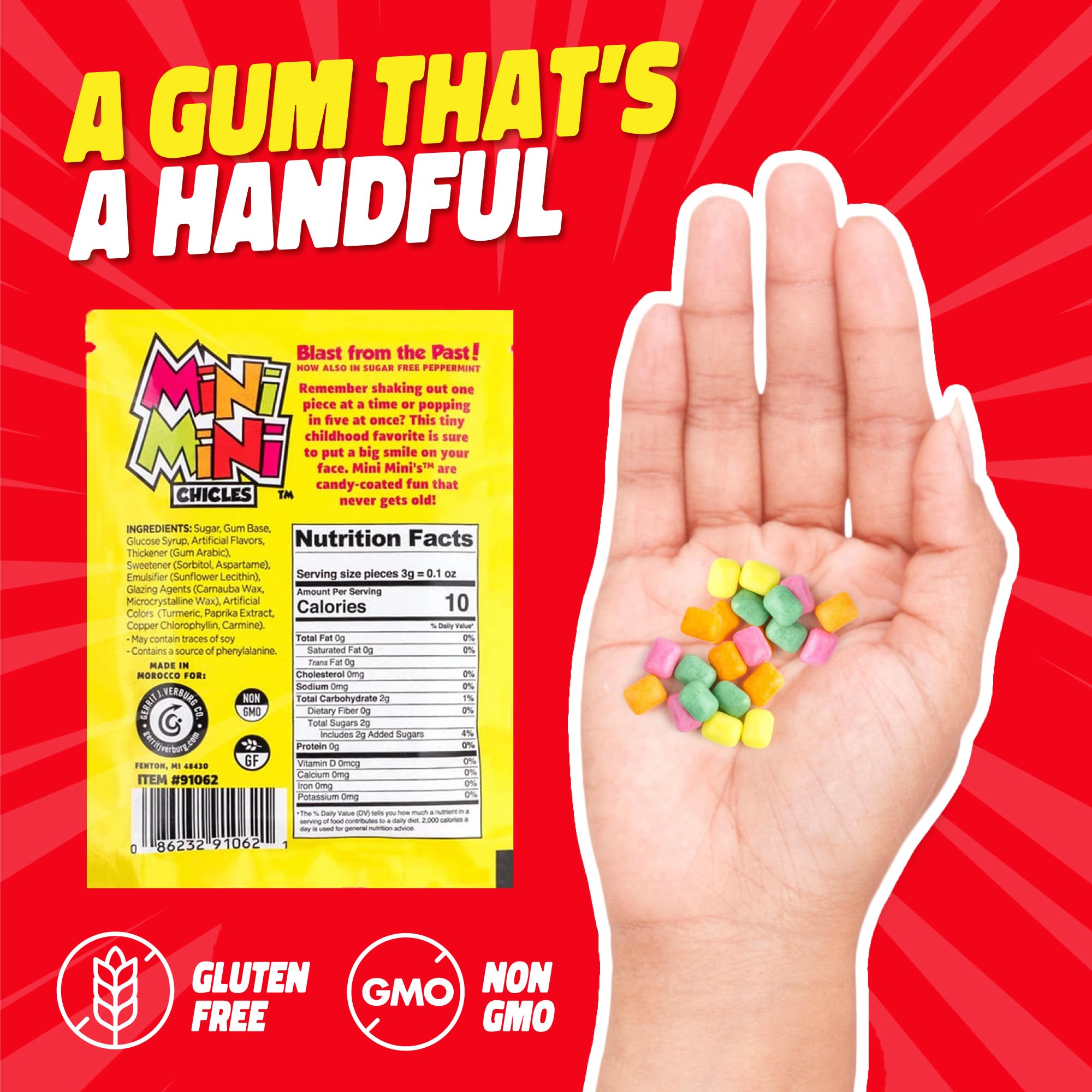 Gerrit's Mini-Mini Chewing Gum - 20 Pack of 0.79oz Fruit Flavored Chiclets - Original Bubble Gum Candy for Fresh Breath - Perfect for School, Office, Travel and On-the-Go Snacking