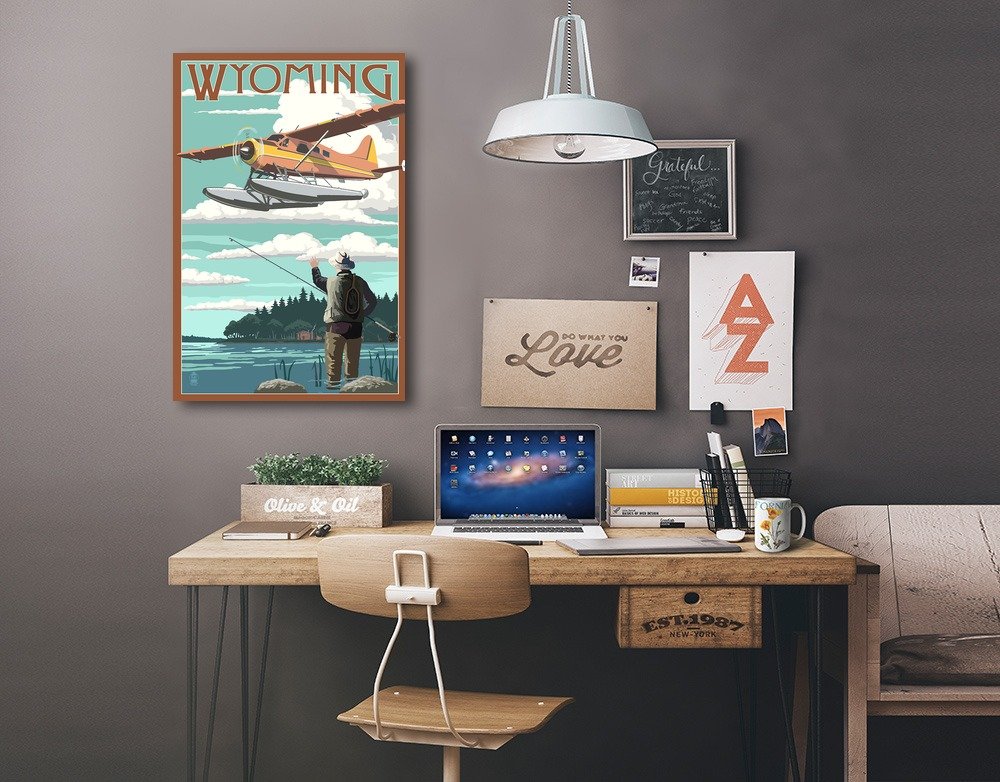 Lantern Press Wyoming Float Plane and Fisherman Wall Art - 24x36 Wrapped Canvas Print for Home & Office Decor - Perfect for Living Room, Bedroom or Cabin Wall Decor
