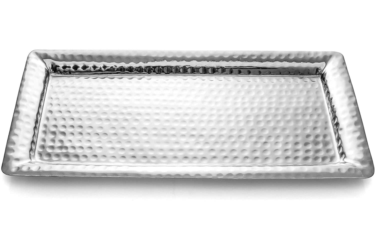 Monarch Abode 40308 Hand Hammered Metal Decorative Tray - 16 Inch Nickel Vanity Platter for Bathroom & Kitchen Counter Organization - Perfect for Jewelry Storage, Makeup Display, and Home Decor