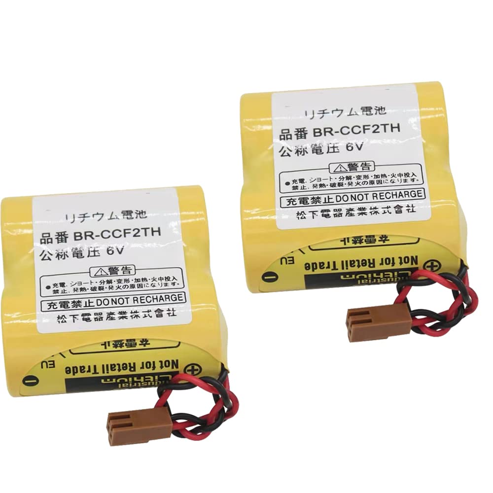 2 Pack BR-CCF2TH 6V 5000mAh Non-Rechargeable Battery with Brown Plug - Replacement for Fanuc A98L-0001-0902/A98L-0031-0006 PLC Backup Power - Ideal for Industrial Automation & CNC Machine Maintenance