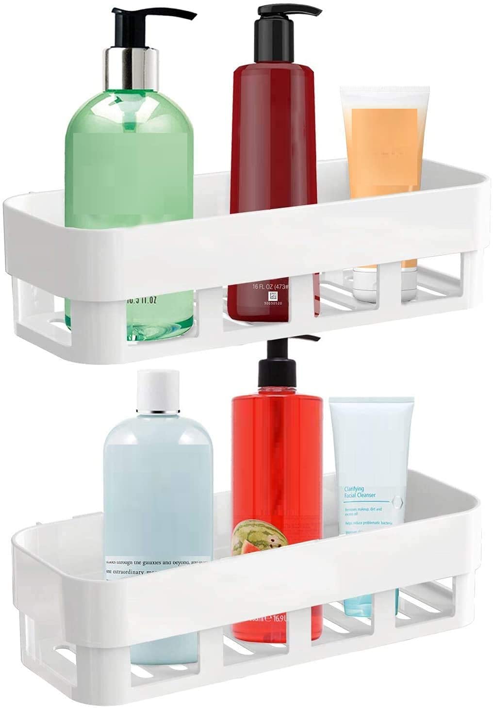 JEEJEX Self-Adhesive Wall Mount Storage Organizer - No Drill Plastic Shelf for Kitchen, Bathroom, Toilet & Desktop - White Rectangular Box (Perfect for Small Space Organization & Home Decor)