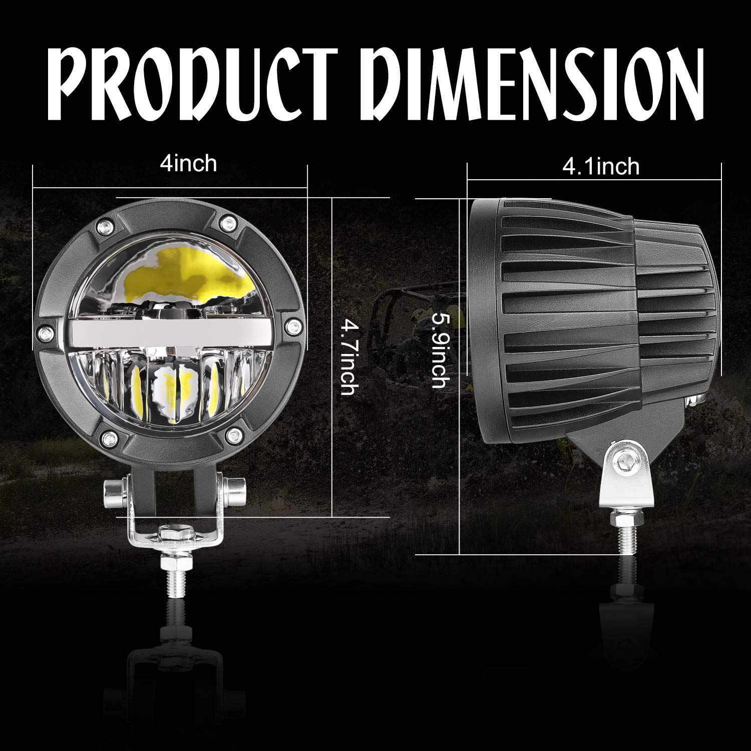 2PCS 120W Round LED Off-Road Light Pods - High/Low Beam Driving Lights for Trucks, ATVs, UTVs, SUVs, Cars & Boats | Durable Waterproof Fog Lights for Night Driving, Camping & Outdoor Adventures