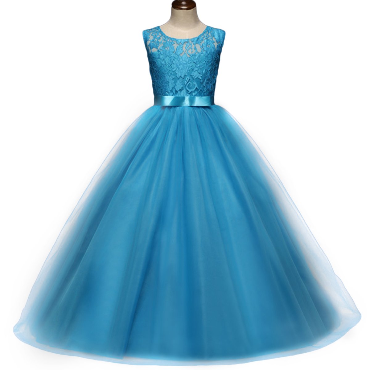 Big Girl Flower Lace Princess Tulle Long Dress for Kids Prom, Formal Pageant, Dance Gown - Perfect for Birthday Parties, Weddings & Special Occasions