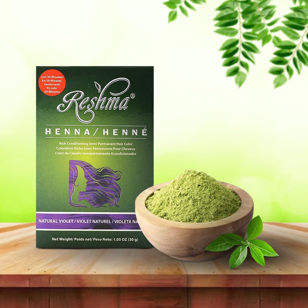 Reshma Beauty 30 Minute Henna Hair Color - Natural Herbs Infused for Soft Shiny Hair | 100% Gray Coverage Semi-Permanent Ayurvedic Hair Dye | 12.6 oz Pack of 12 (Violet) | Perfect for At-Home Hair Coloring, DIY Hair Treatments & Natural Hair Care Enthusiasts