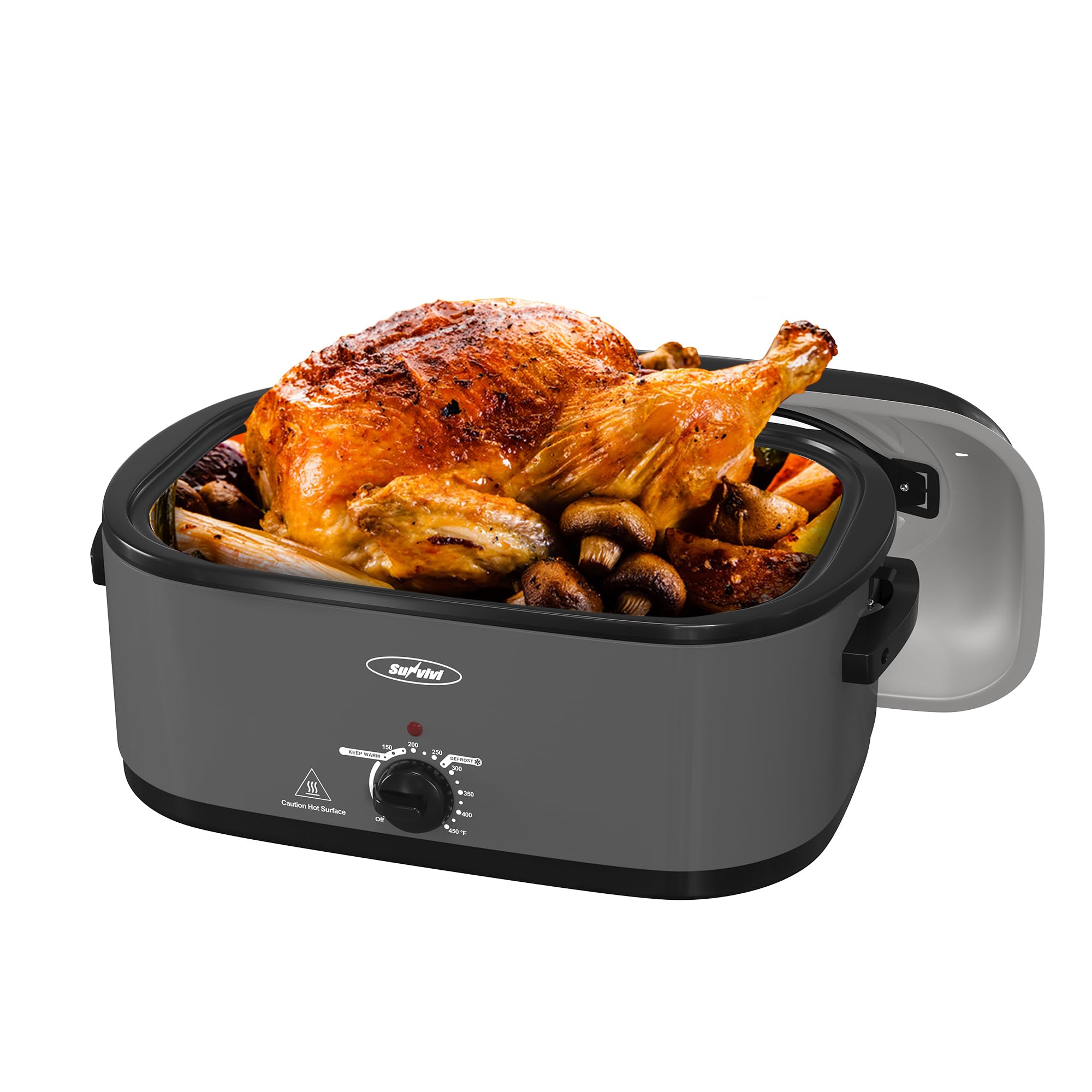 Sunvivi 26-Quart Electric Roaster Oven with Viewing Window - 30lb Turkey Roaster with Defrost/Warm Function, Removable Pan & Rack - Stainless Steel Countertop Appliance for Thanksgiving, Holiday Cooking & Large Family Gatherings