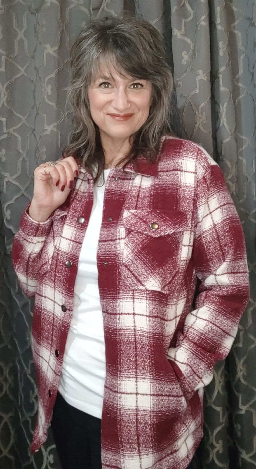 Norah Women's Burgundy Plaid Shacket - Cozy Flannel Shirt Jacket for Fall & Winter | Casual Outerwear for Layering, Outdoor Activities & Everyday Wear