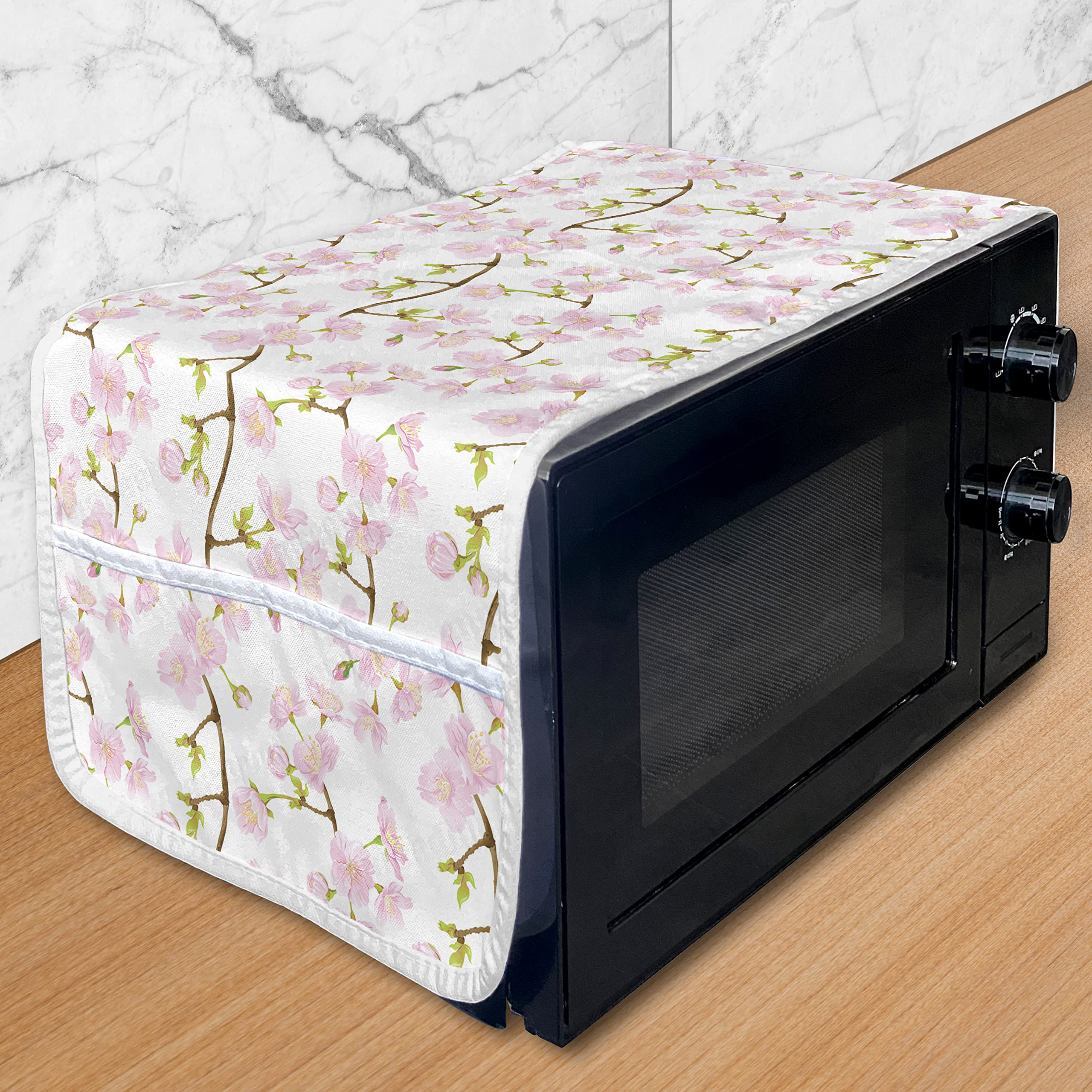 Ambesonne Microwave Cover - Watercolor Cherry Blossom Design, Waterproof & Heat Resistant, 36
