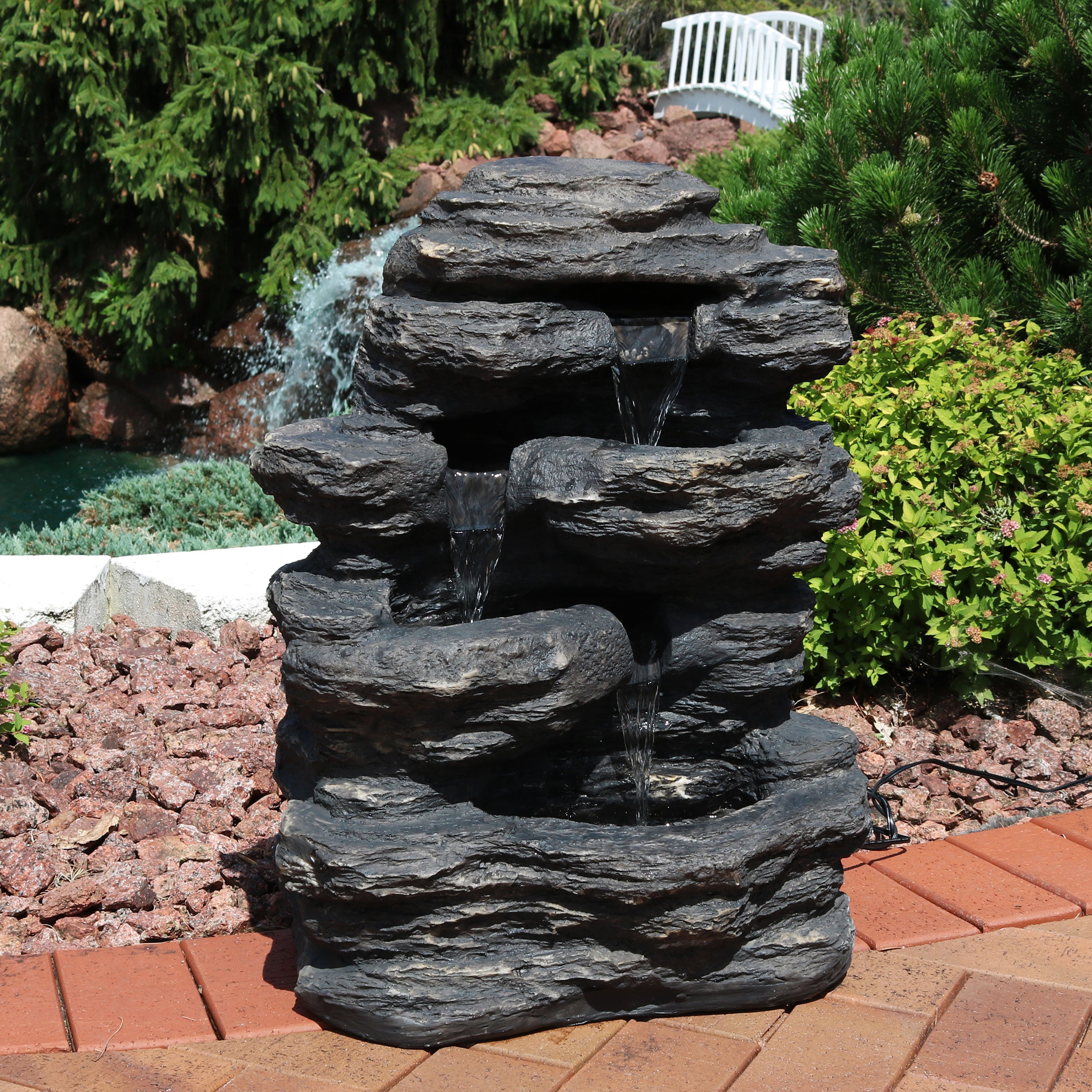 Sunnydaze Rock Falls Outdoor Waterfall Fountain with LED Lights - 24 Inch Garden Water Feature for Patio, Backyard, Landscaping | Relaxing Ambient Lighting for Evenings & Outdoor Decor