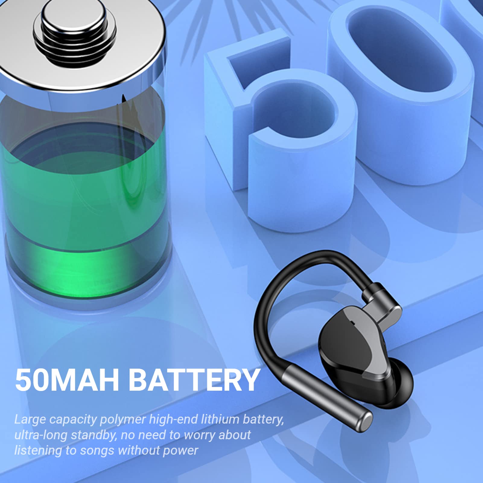 Wireless Bluetooth Headset with Noise Canceling Mic - Single Ear Hands-Free Earpiece for Business Calls, Driving & Office Use | Long Battery Life & Clear Audio
