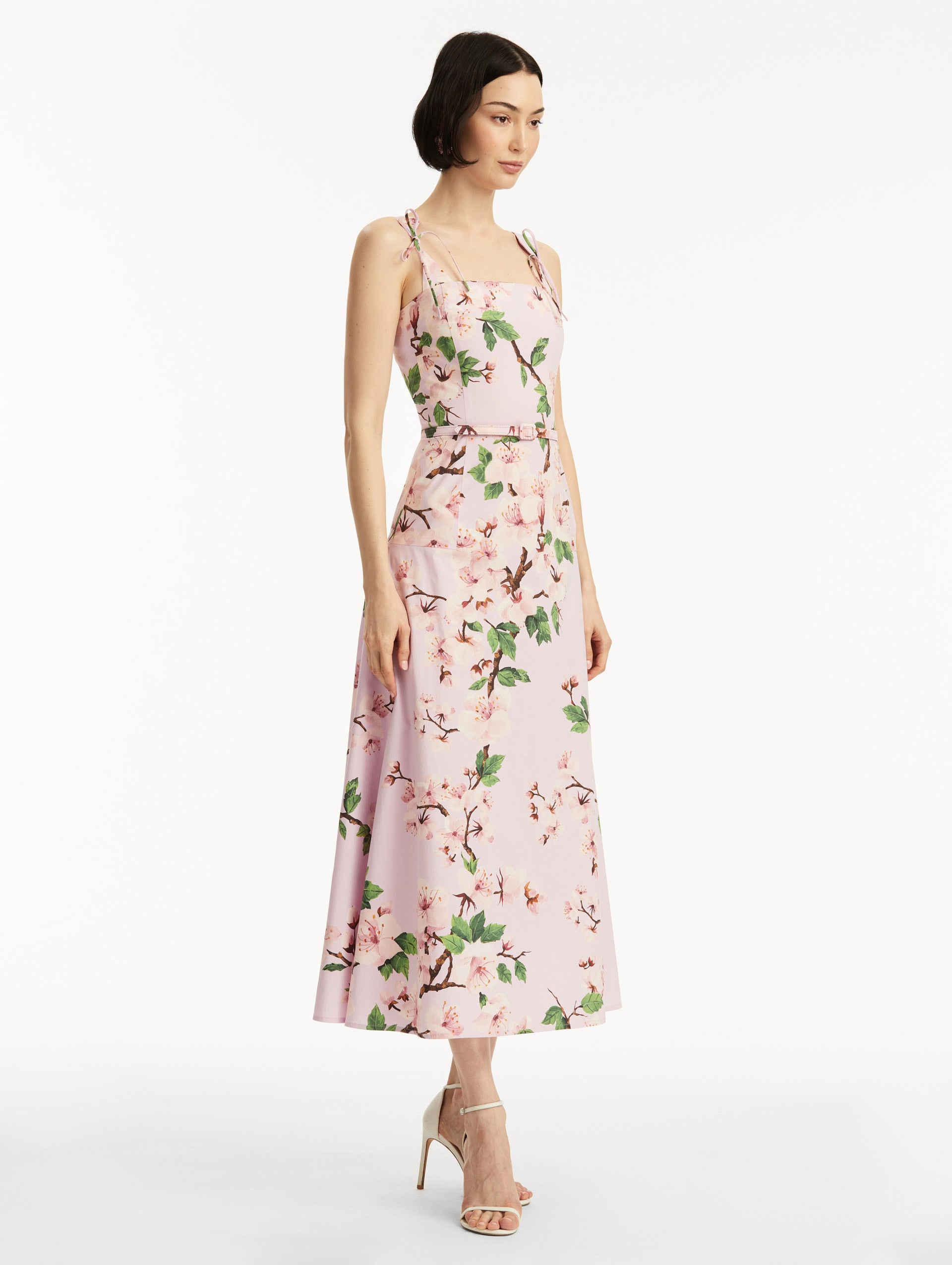 Cherry Blossom Floral Print Cotton Poplin Dress - Lightweight Summer Dress for Women, Perfect for Beach, Garden Parties & Casual Outings