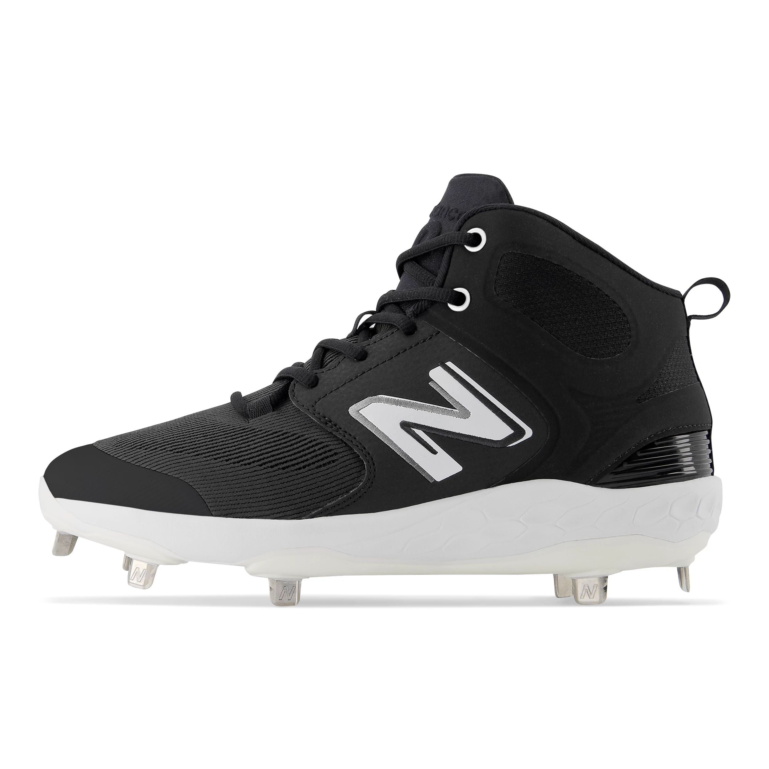 New Balance Fresh Foam 3000v6 Men's Baseball Cleats - Black/White Mid Metal Spikes for Traction - Lightweight Comfort for Training & Games on Grass & Turf Fields
