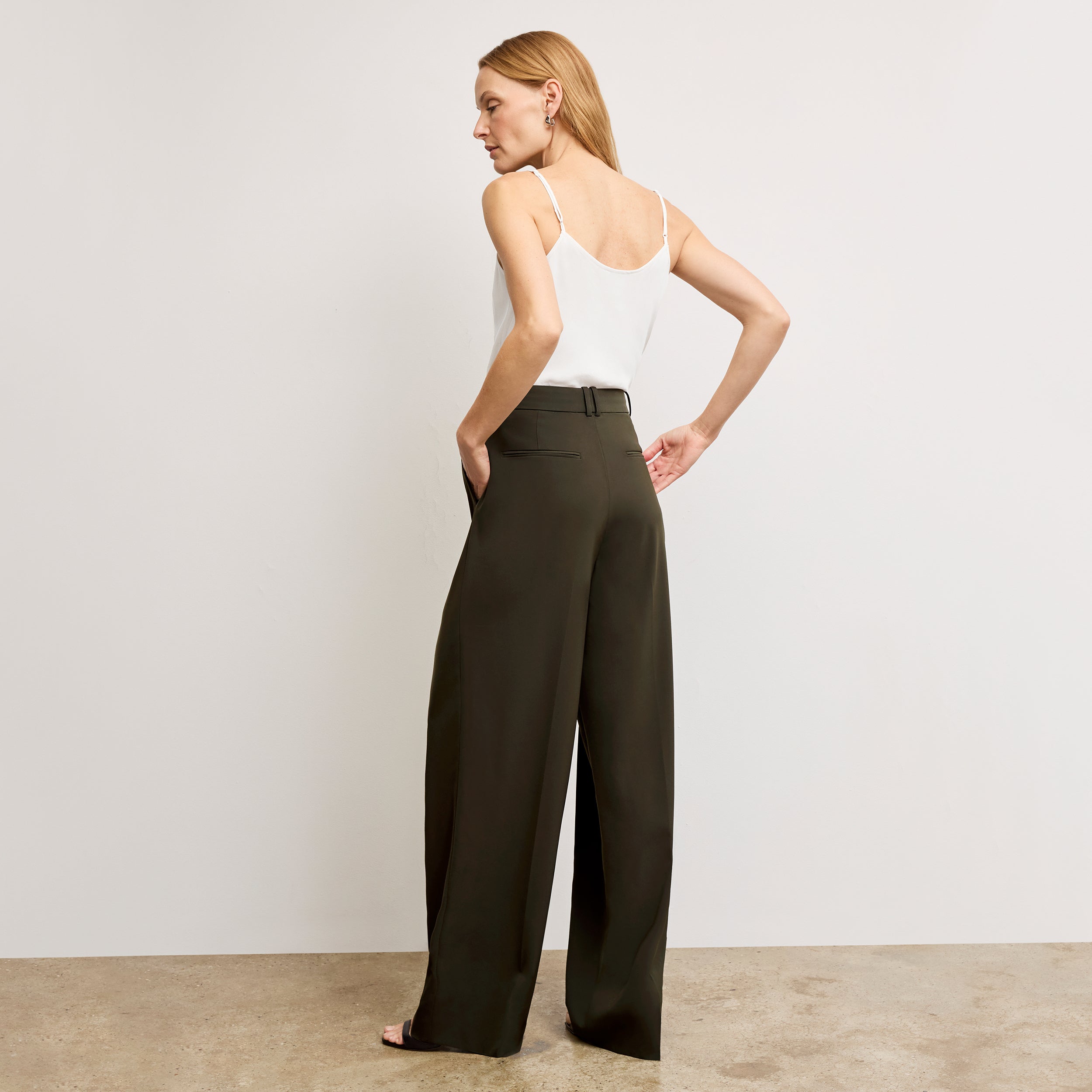 Rina Sculptural High-Waisted OrigamiTech Pants for Women - Olive Green Wide Leg Trousers | Comfortable & Stylish for Work, Travel & Casual Wear