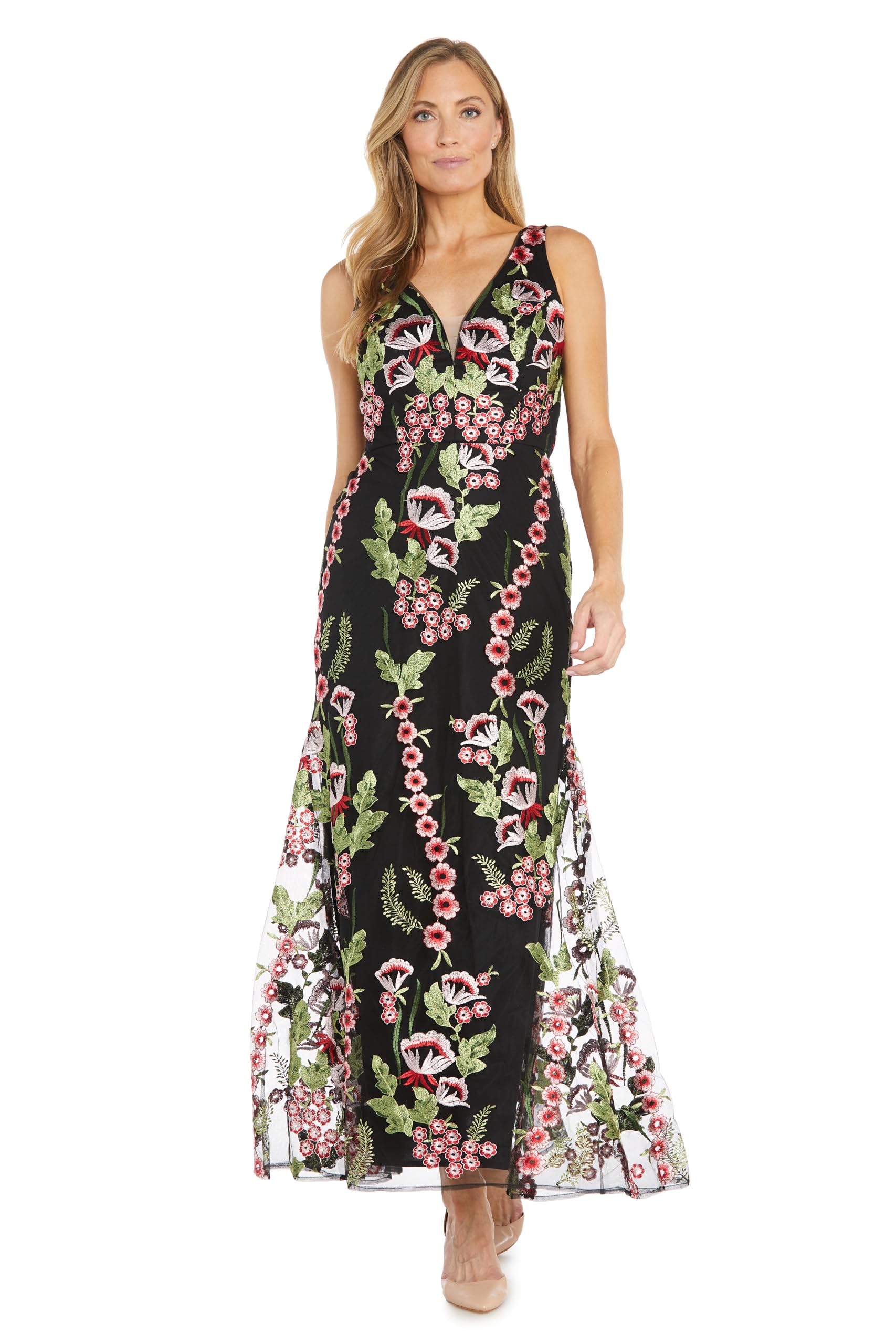 Elegant Floral Embroidered Trumpet Dress - Sleeveless Long Formal Gown for Women | Perfect for Weddings, Parties & Special Occasions