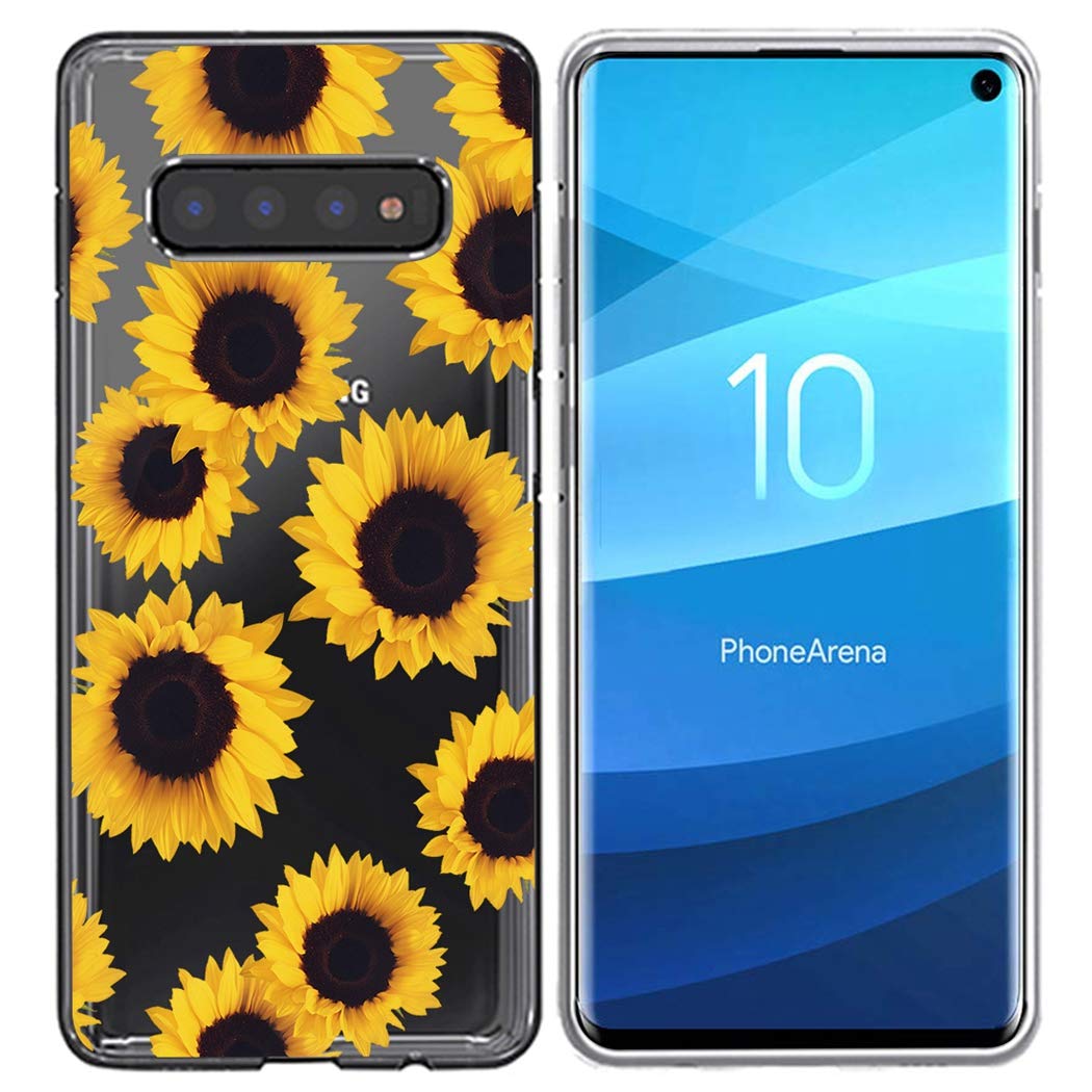 **Samsung Galaxy S10 Case - Clear Shockproof TPU Protective Phone Cover for Women & Girls, Soft Transparent Case for Galaxy S10 6.1 Inch (Sunflower Design) - Perfect for Everyday Use, Work & Travel**