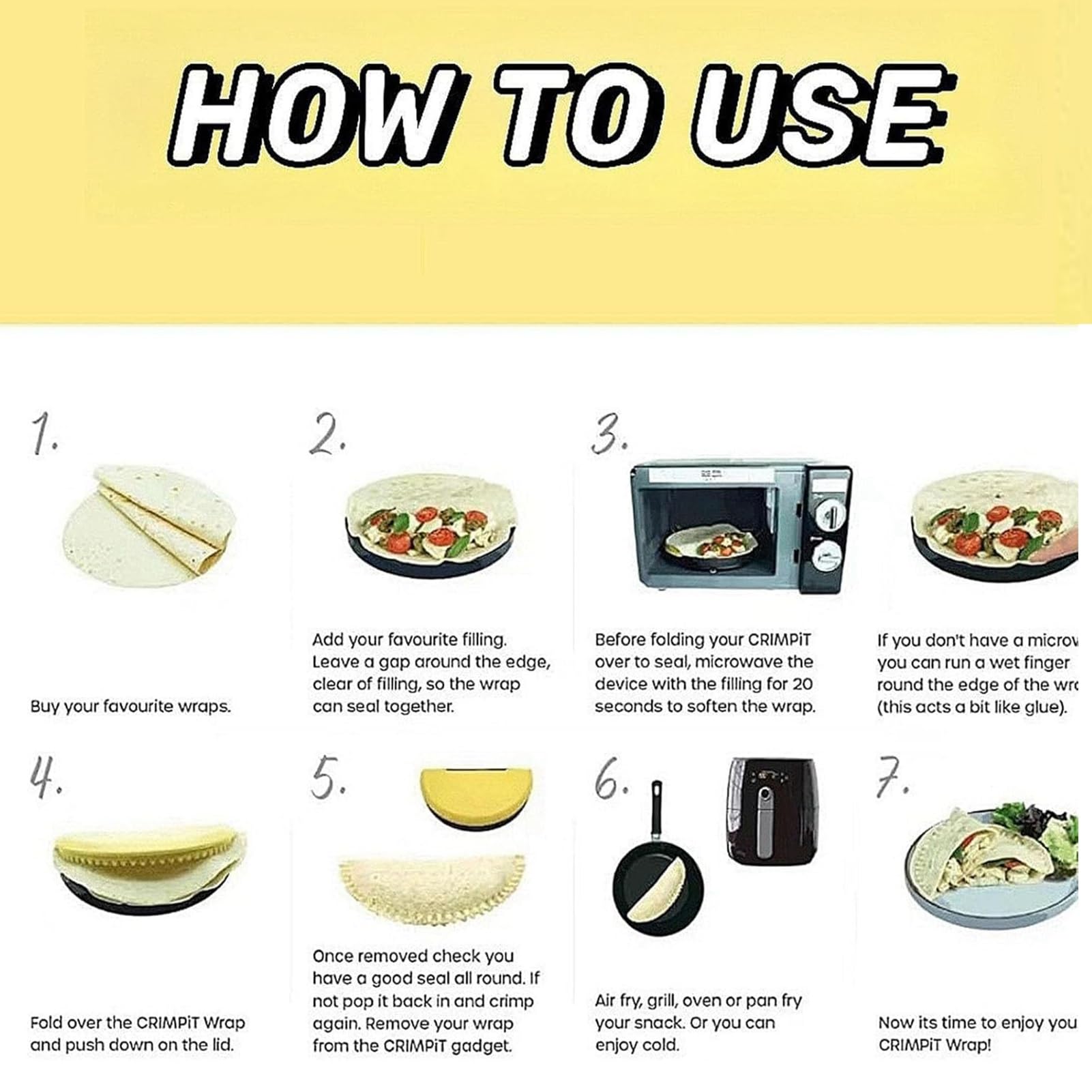 Crimpet Wrap Toastie Maker - Easy to Use Sandwich Sealer & Tortilla Folder for Burritos, Calzones, Enchiladas | Perfect for Quick Lunches, Picnics & Party Snacks