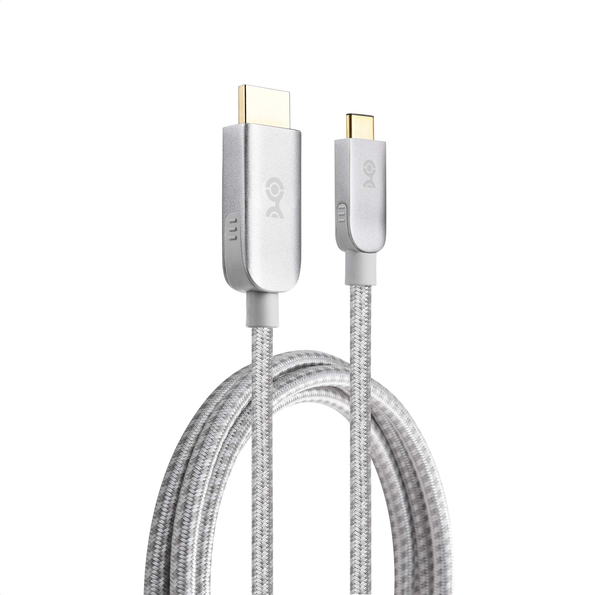 Premium USB-C to HDTV Cable 6ft (4K@60Hz, 3D, Audio) - Frosty Silver | Fast Charging & Video Sync for MacBook, iPad, Samsung TV | Home Theater & Office Setup