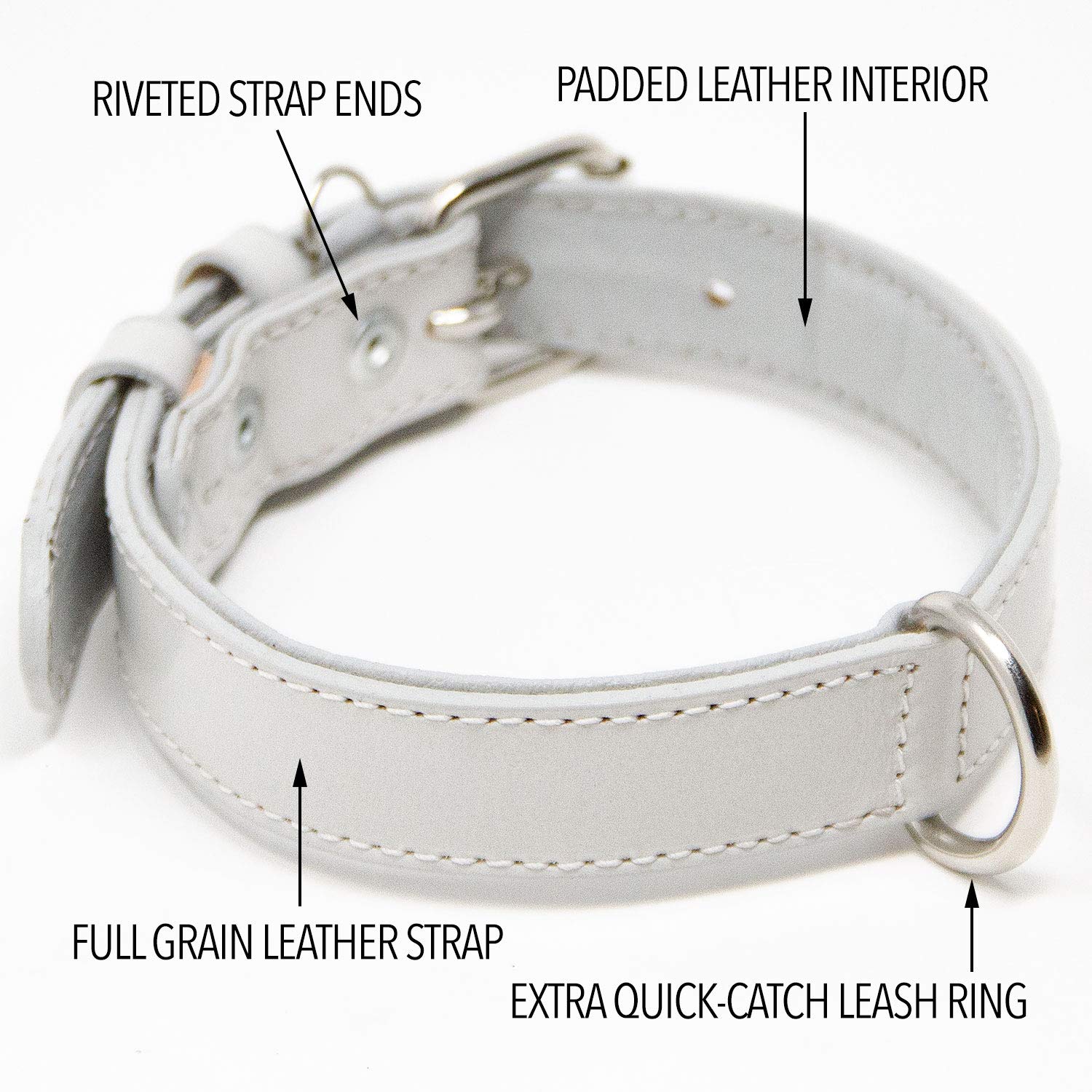 Premium Genuine Leather Dog Collar for Small Dogs - Soft Padded Full Grain Leather Pet Collar with Adjustable Buckle (Grey, Small) - Perfect for Daily Walks, Training & Fashion Accessories
