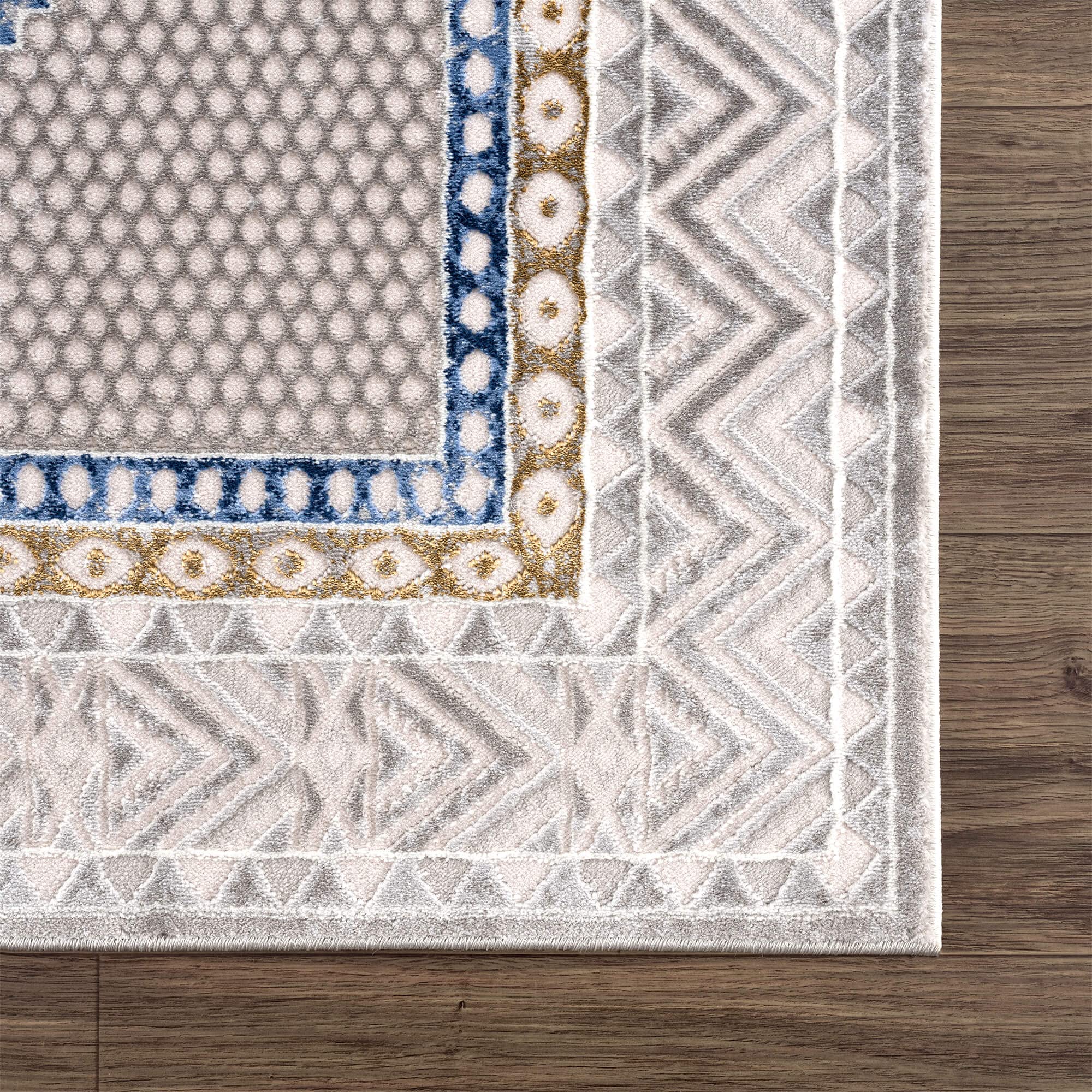 Abani Traditional Blue Diamond Medallion Area Rug - 5’3” x 7’6” Non-Shedding Oriental Print Rug for Dining Room, Living Room & Bedroom - Premium Soft Floor Carpet Under Table Decor