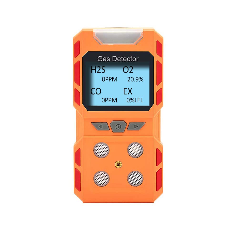 Portable 4 Gas Monitor Detector - Rechargeable Multi-Gas Tester with LCD Screen, Sound/Light/Vibration Alarms (2 Pack Black & Orange) - Ideal for Industrial Safety, Confined Space Entry & Emergency Response