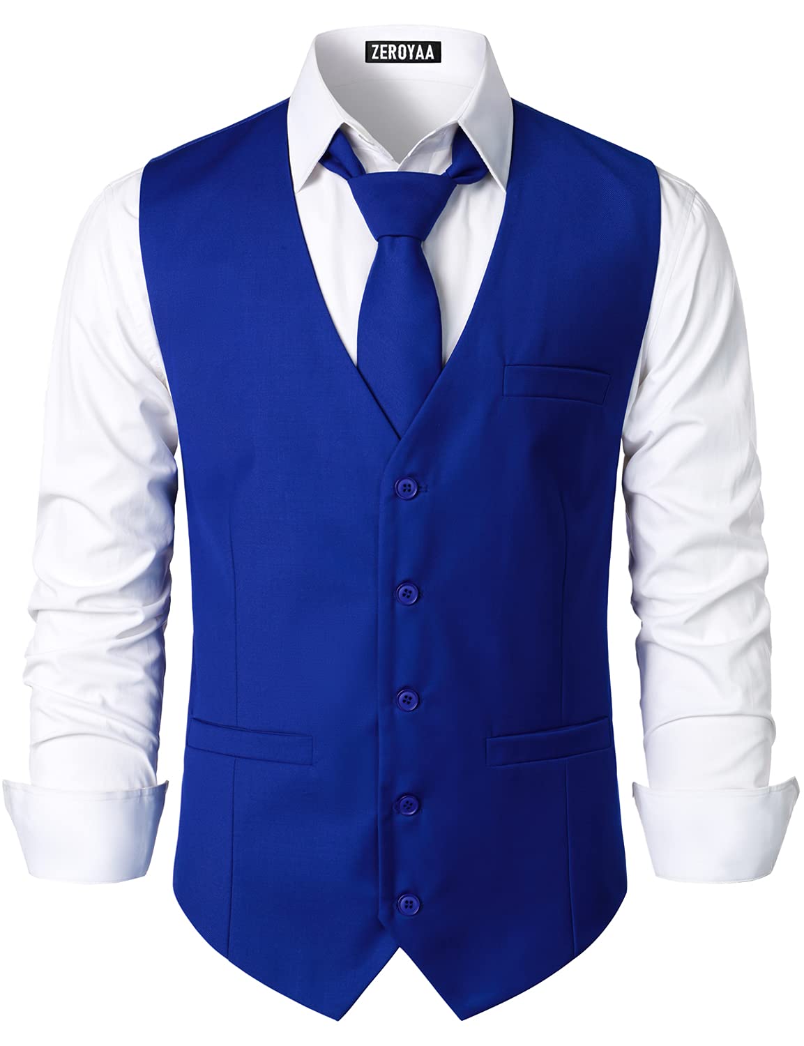 ZEROYAA Men's Slim Fit 3-Pocket Formal Vest - Business Suit & Tuxedo Waistcoat for Weddings, Office & Special Occasions
