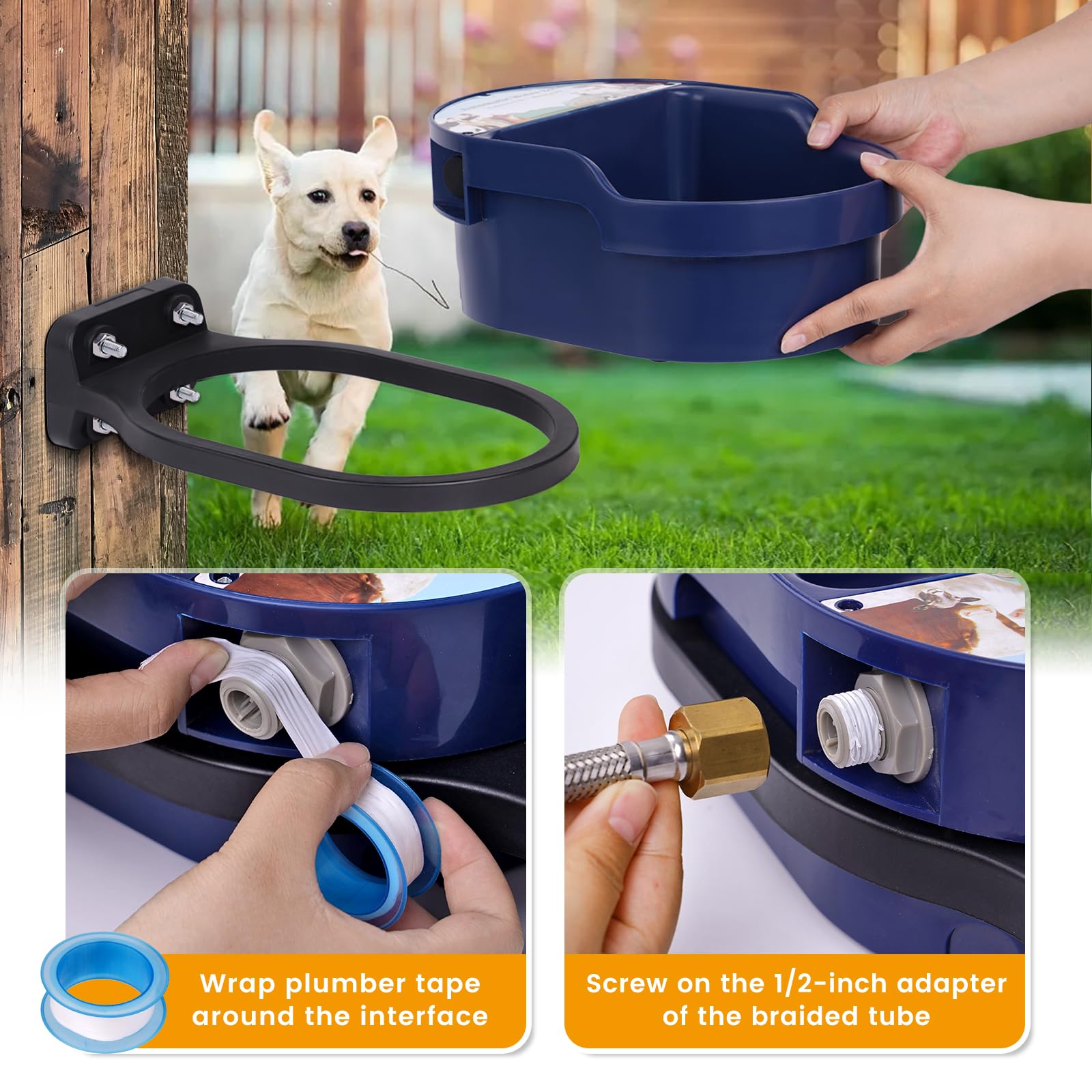 Automatic Self-Filling Pet Water Bowl Dispenser - Large Capacity Dog Water Feeder with Blue Bowl for Outdoor, Poultry & Livestock | Ideal for Travel, Kennels & Farms