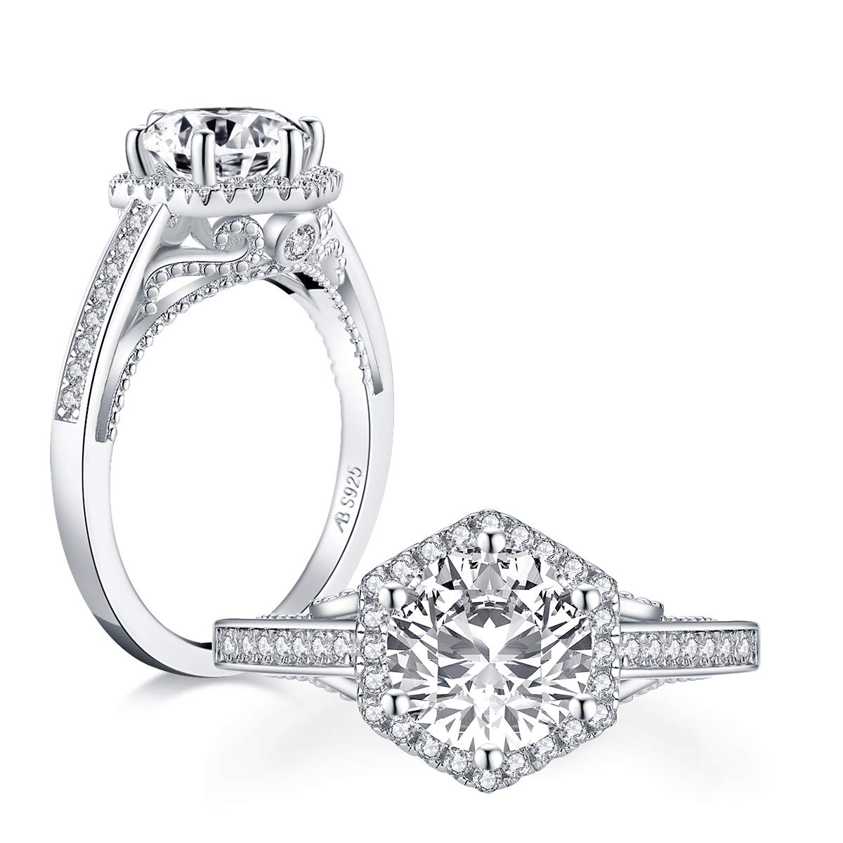 2 Carat Cubic Zirconia CZ Sterling Silver Engagement Ring - Solitaire Wedding Band for Women, Anniversary Gift Jewelry - Perfect for Proposals, Bridal Sets & Special Occasions