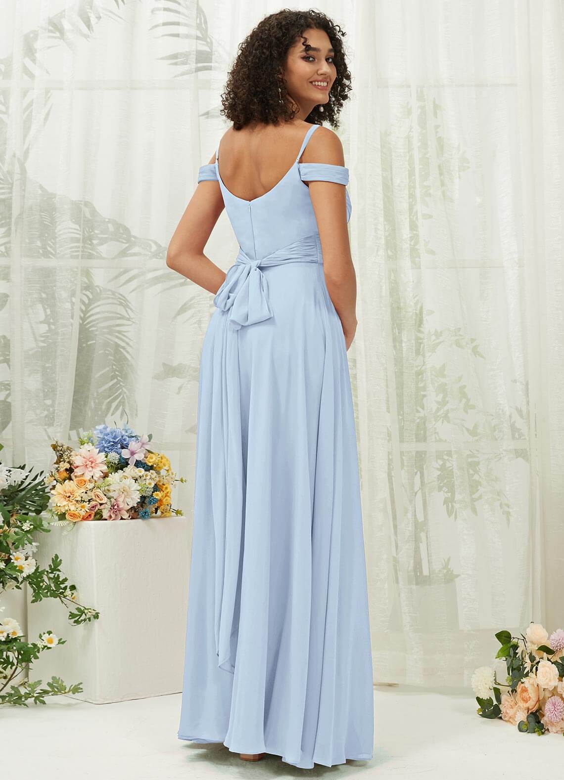 Cornflower Blue Sweetheart Chiffon Convertible Bridesmaid Dress with Pockets - Elegant Formal Gown for Weddings, Prom & Special Occasions