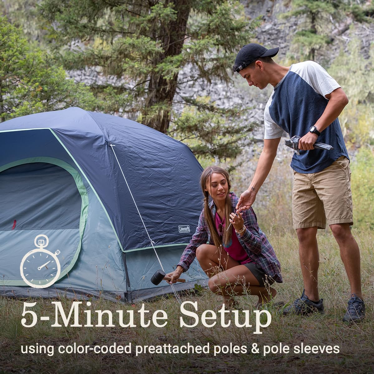 Coleman Skydome 4-Person Camping Tent with Built-in LED Lights - Weatherproof, PFAS-Free Materials, Easy 5-Minute Setup - Perfect for Family Camping, Backpacking & Outdoor Adventures