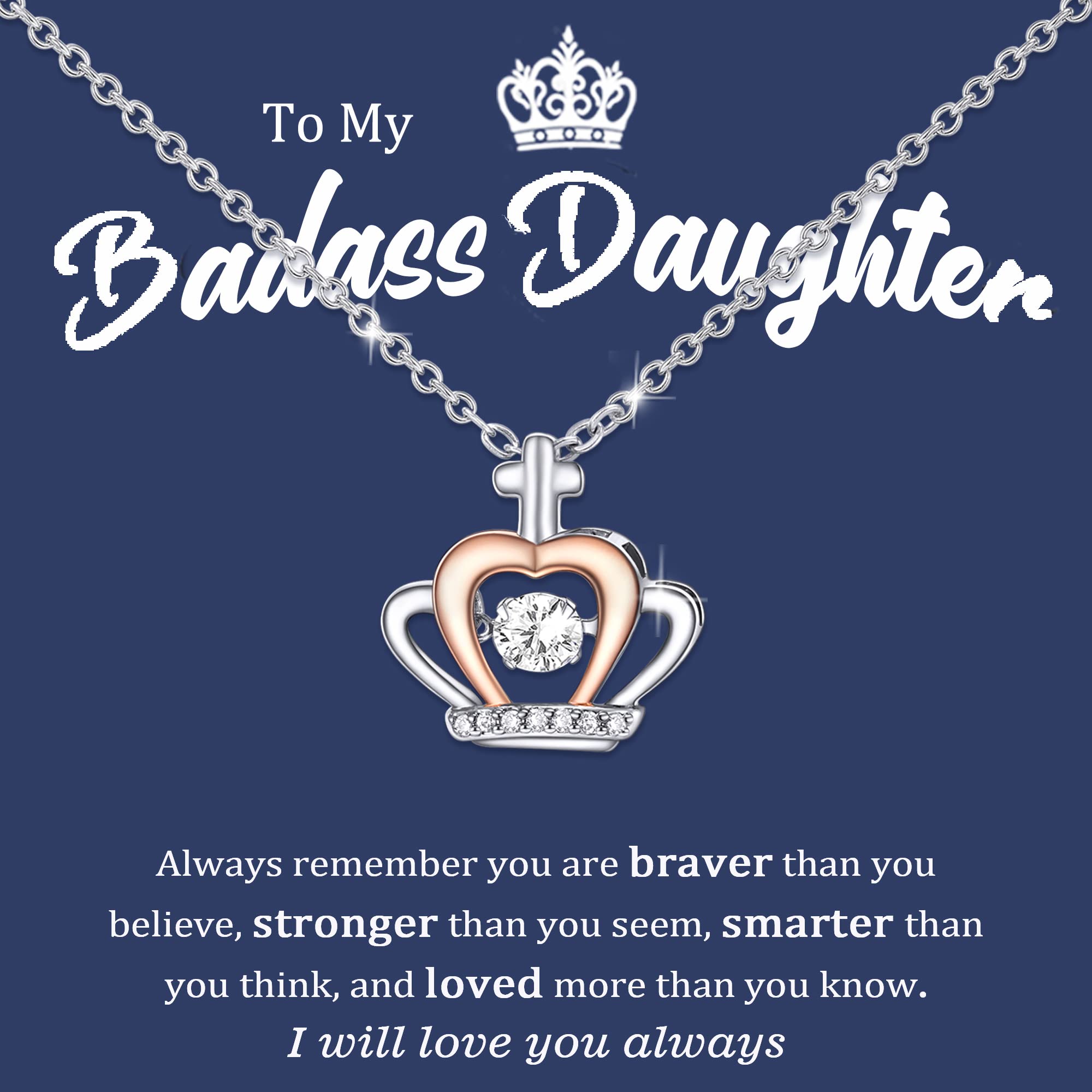 Crown Necklace for Daughter, Bonus Daughter & Granddaughter - Elegant Jewelry Gift from Mom, Dad, Bonus Mom & Grandma | Perfect Birthday Present for Teen Girls & Women | Ideal for Special Occasions, Family Celebrations & Everyday Wear