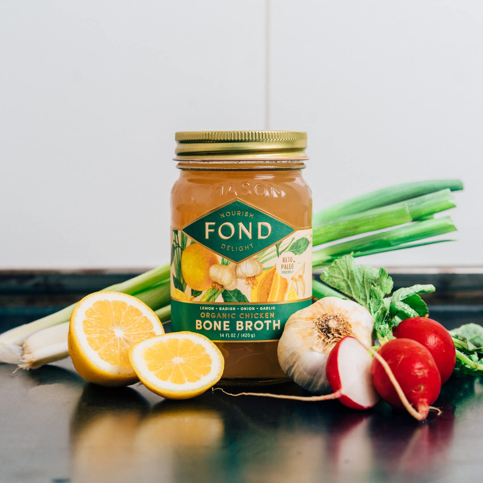 Organic Lemon & Garlic Infused FOND Pasture-Raised Regenerative Chicken Bone Broth - Keto, Paleo & Gut Health Support for Soups, Stews & Cooking