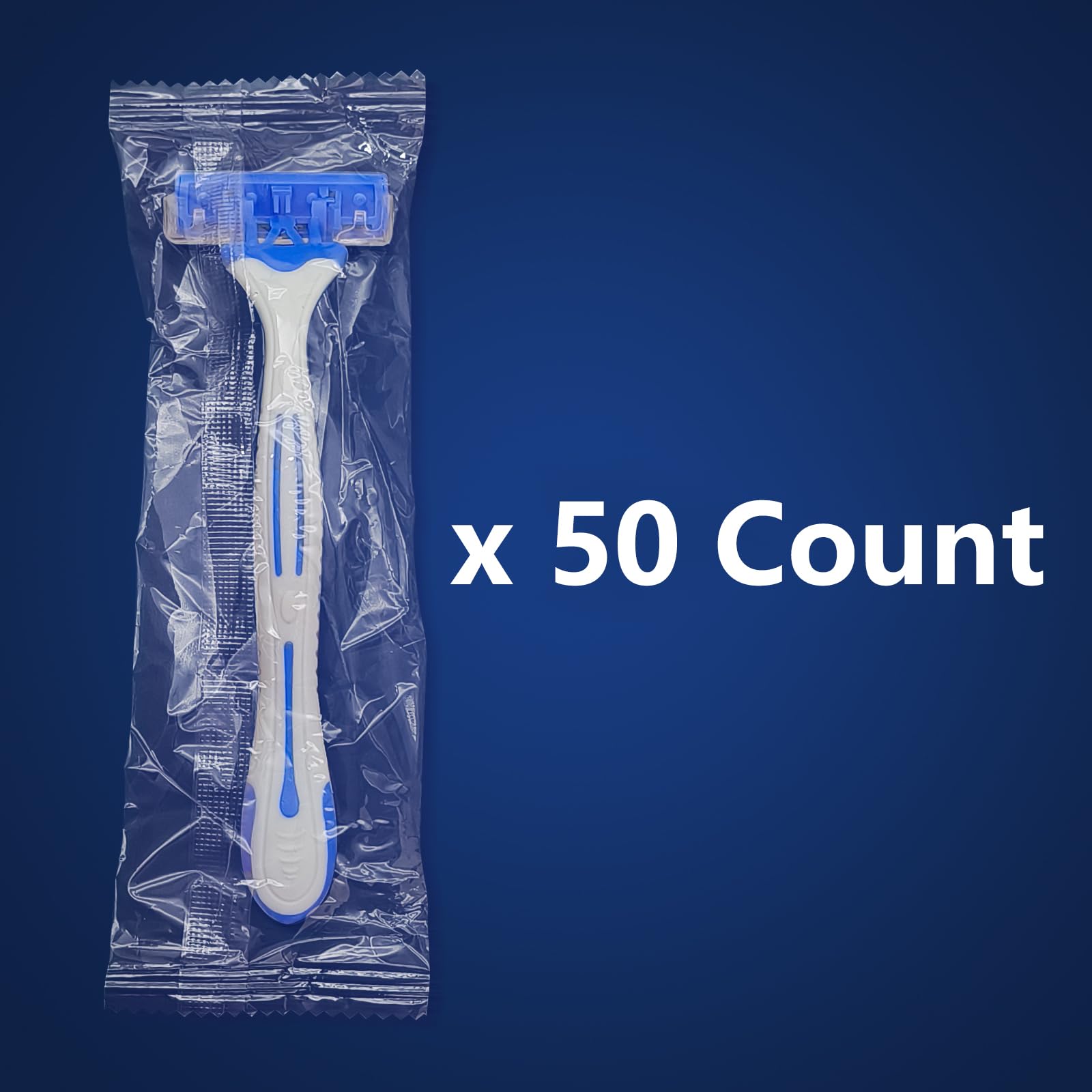(50 Pack) Kheoxusa 3-Blade Disposable Razors - Individually Wrapped Grey Blue Shaving Razors for Men & Women - Perfect for Travel, Hotels, Airbnb, Tattoo Aftercare & Personal Grooming