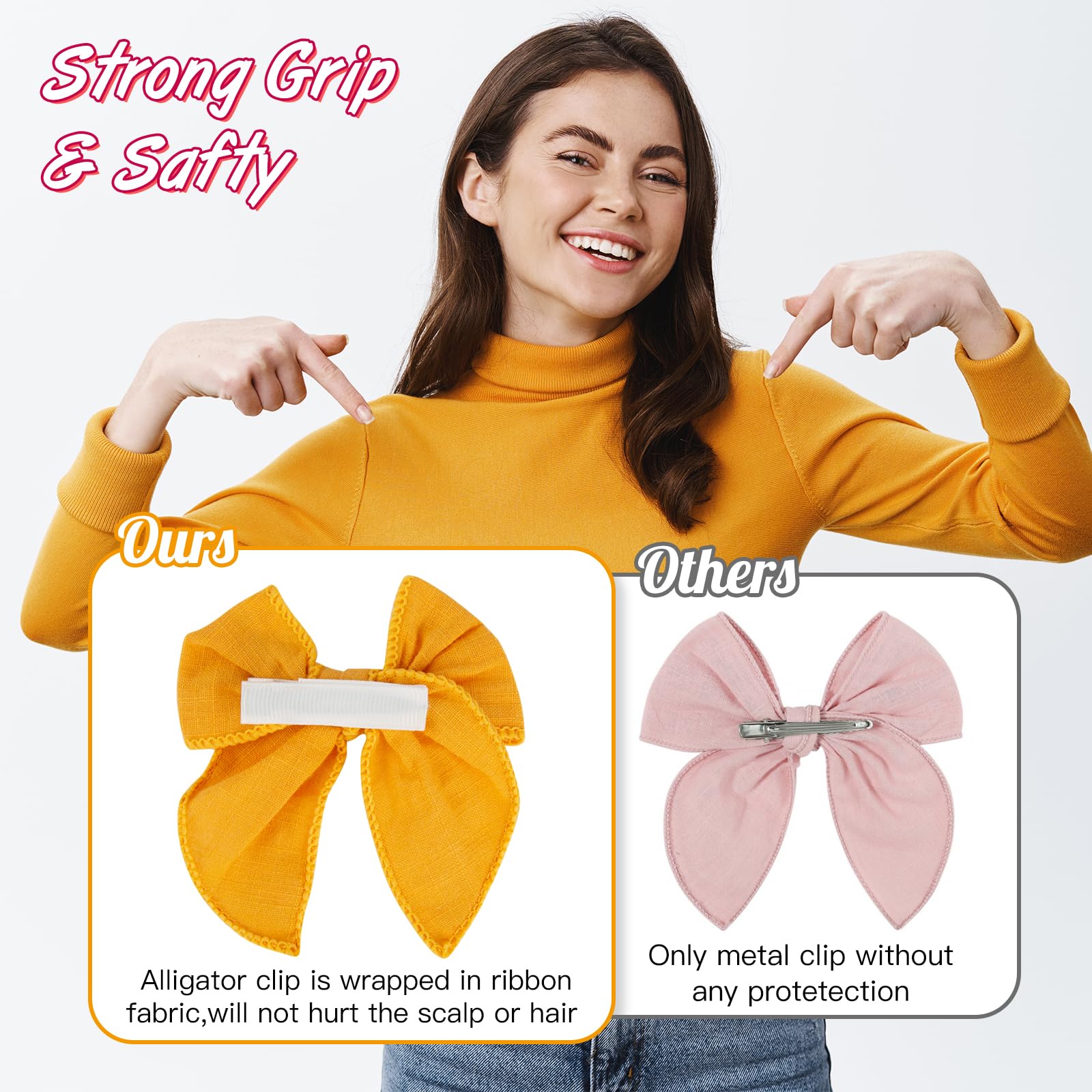 20PCS Baby Hair Bows Clips - Non Slip Alligator Clips for Girls, Handmade Linen Cotton Barrettes for Fine Hair (Infant Toddler Kids) - Perfect for Parties, Photos & Daily Outfits
