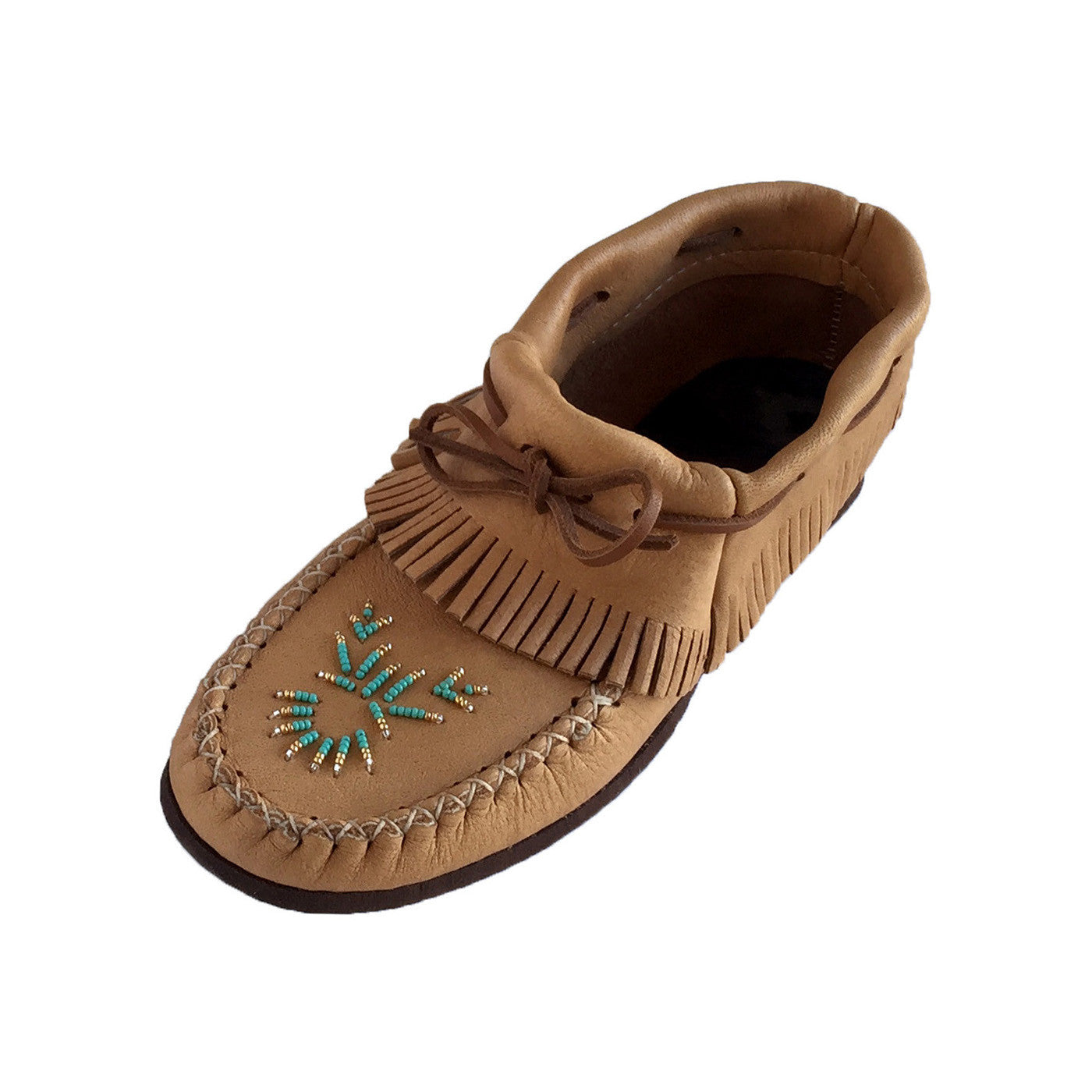 Women's Soft Moose Hide Leather Moccasins with Rubber Sole & Fringed Design - Comfortable Indoor/Outdoor Slip-On Shoes for Casual Wear & Home