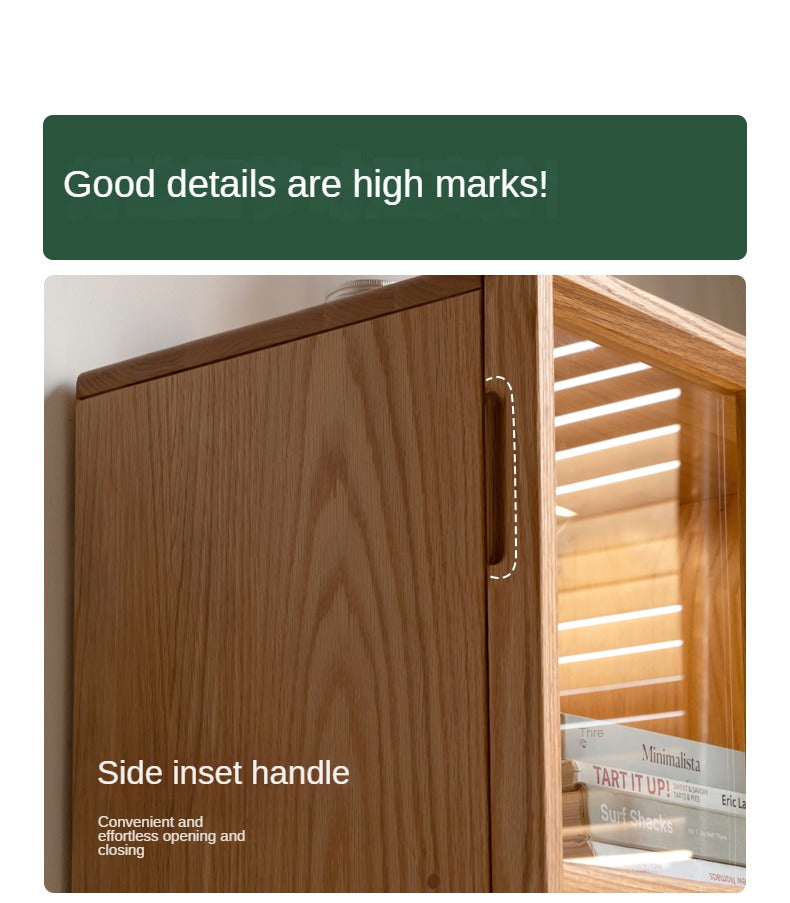 Solid Oak Wood Bookcase with Glass Doors - Stylish Storage for Books, Decor & Collectibles | Perfect for Living Room, Office & Library