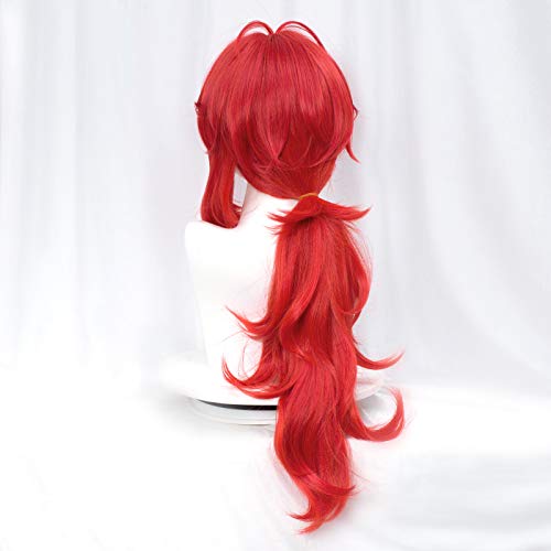 Premium Red Half and Half Diluc Cosplay Wig - Long Spiky Layered Anime Wig with Bangs for Unisex Women & Men | Perfect for Genshin Impact Cosplay, Halloween Costumes, and Anime Conventions