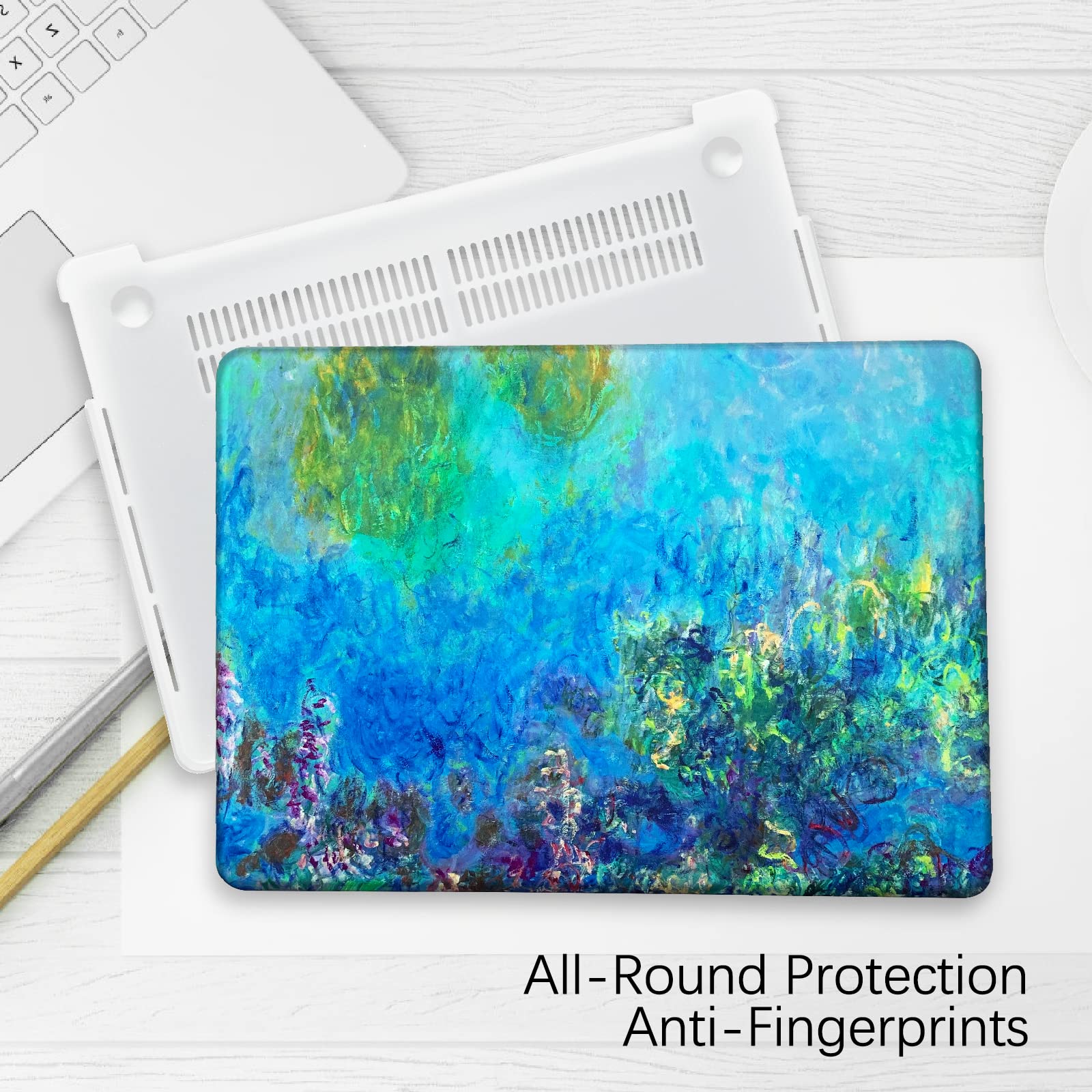 Berkin Arts MacBook Air 13 Inch Case Cover (2022-2018 Release A1932) with Touch ID - Includes Keyboard Cover & Screen Protector - Cloisonnism Design (Wisteria by Monet) - Perfect for Work, Travel & Home Office Use