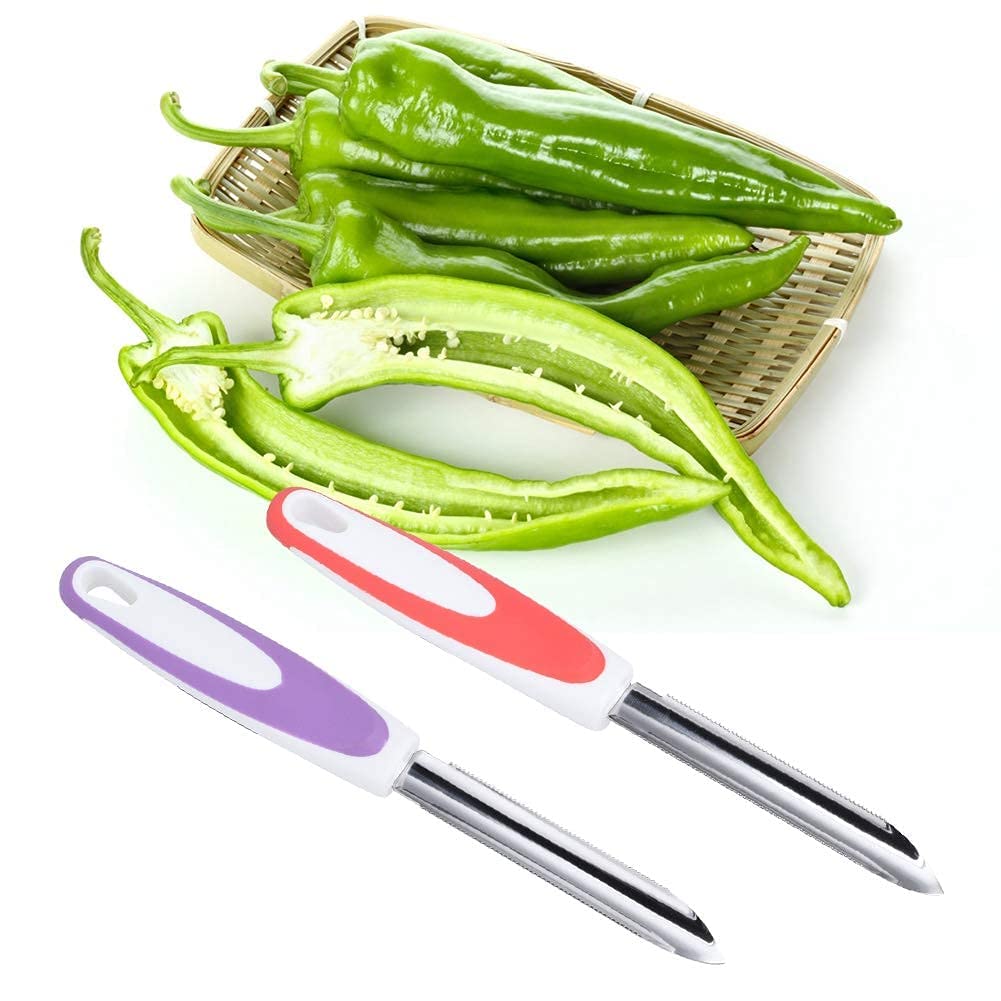 Premium Stainless Steel Fruit Corer Set - 2Pcs Kitchen Tool for Apples, Pears, Peppers | Orange & Purple (9.8x1.2in) | Perfect for Meal Prep, Fruit Platters & Healthy Snacks