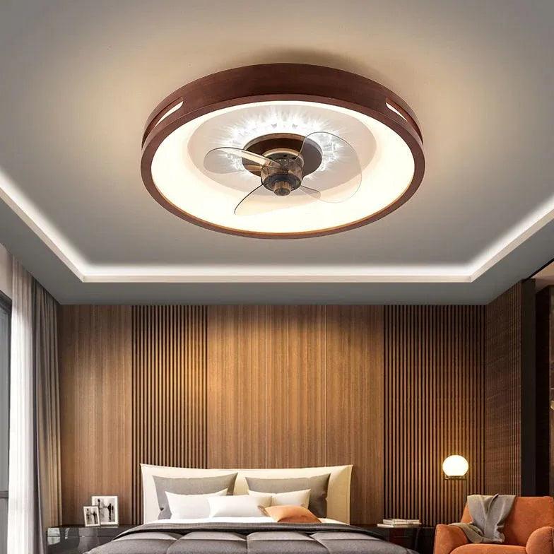 Modern Round Border Wooden Ceiling Fan with LED Light - Energy Efficient Indoor Cooling for Living Room, Bedroom & Office
