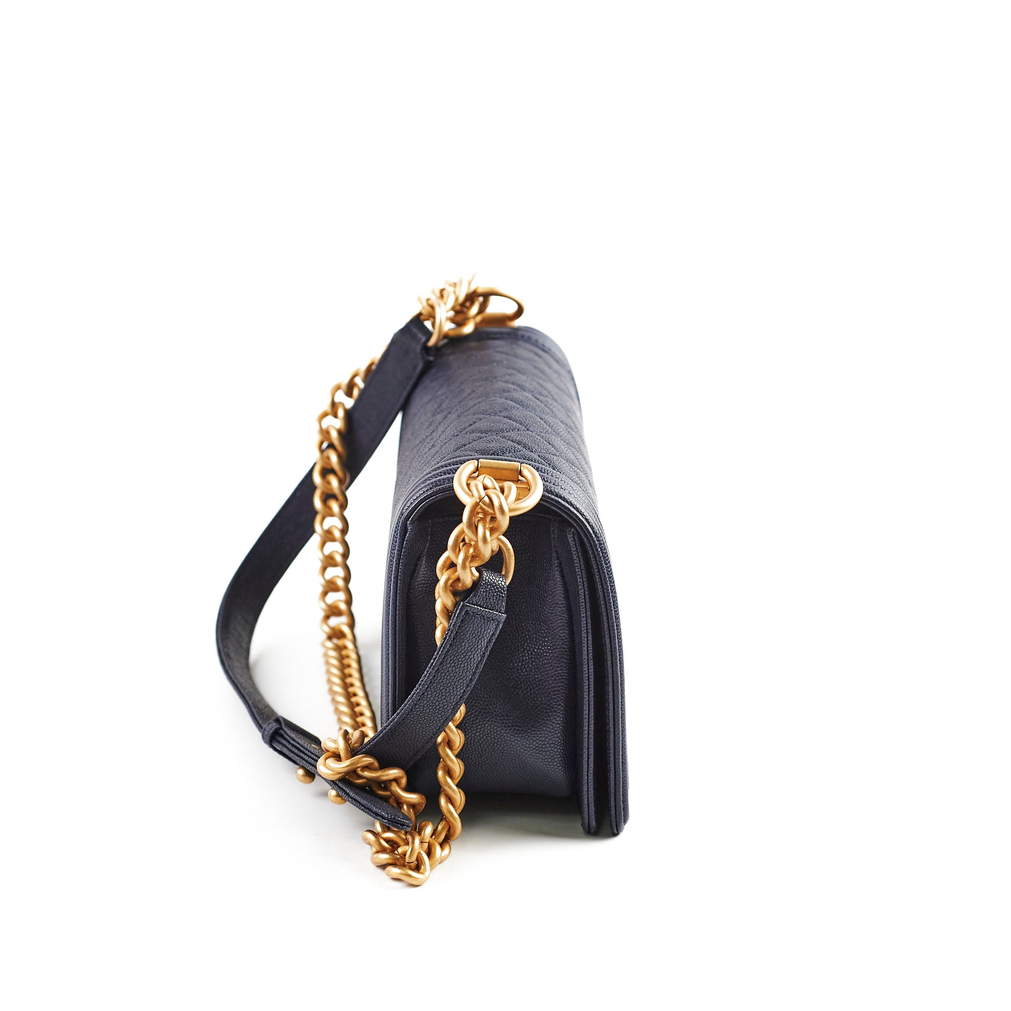 Chanel Caviar Leather Old Medium Boy Bag in Navy Blue - 25 Series | Luxury Handbag for Women, Perfect for Evening Events & Daily Use