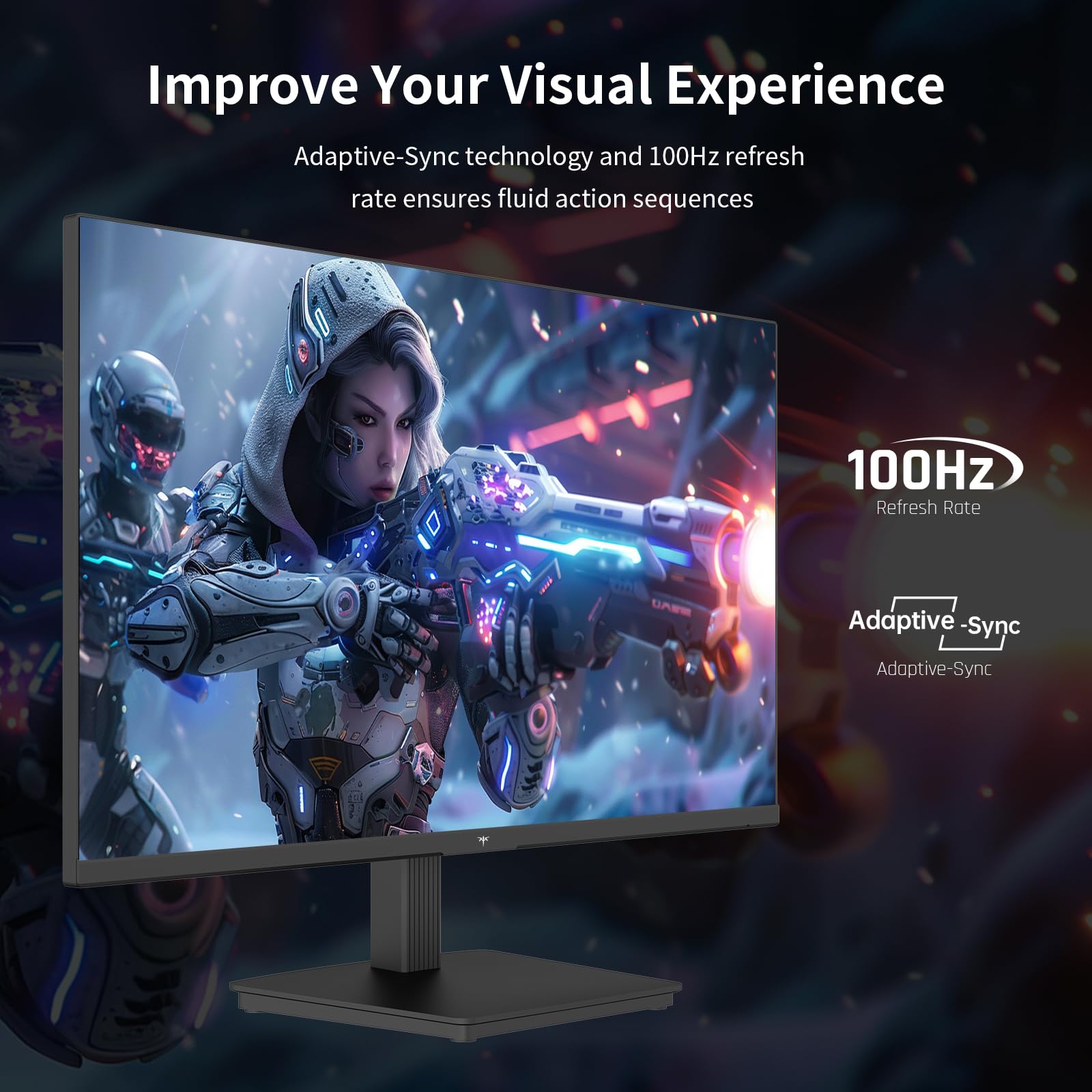 24 Inch QHD 2560x1440 IPS Gaming Monitor - 100Hz Refresh Rate, 2K Resolution, Zero-Frame Design, Adaptive Sync, HDR10, VESA Mount, Tilt Adjustable, Low Blue Light (DisplayPort & HDMI) - Perfect for Home Office, PC Gaming & Graphic Design