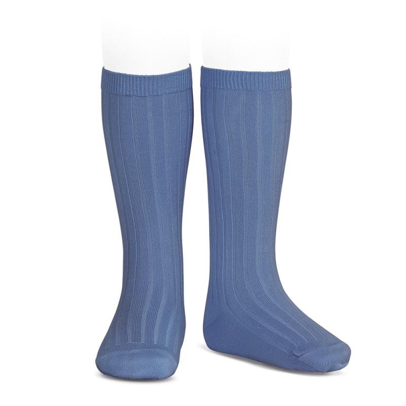 French Blue Wide Ribbed Knee High Socks for Women - Comfortable & Stylish Winter Warm Socks - Perfect for Boots, Outfits, and Cold Weather Fashion