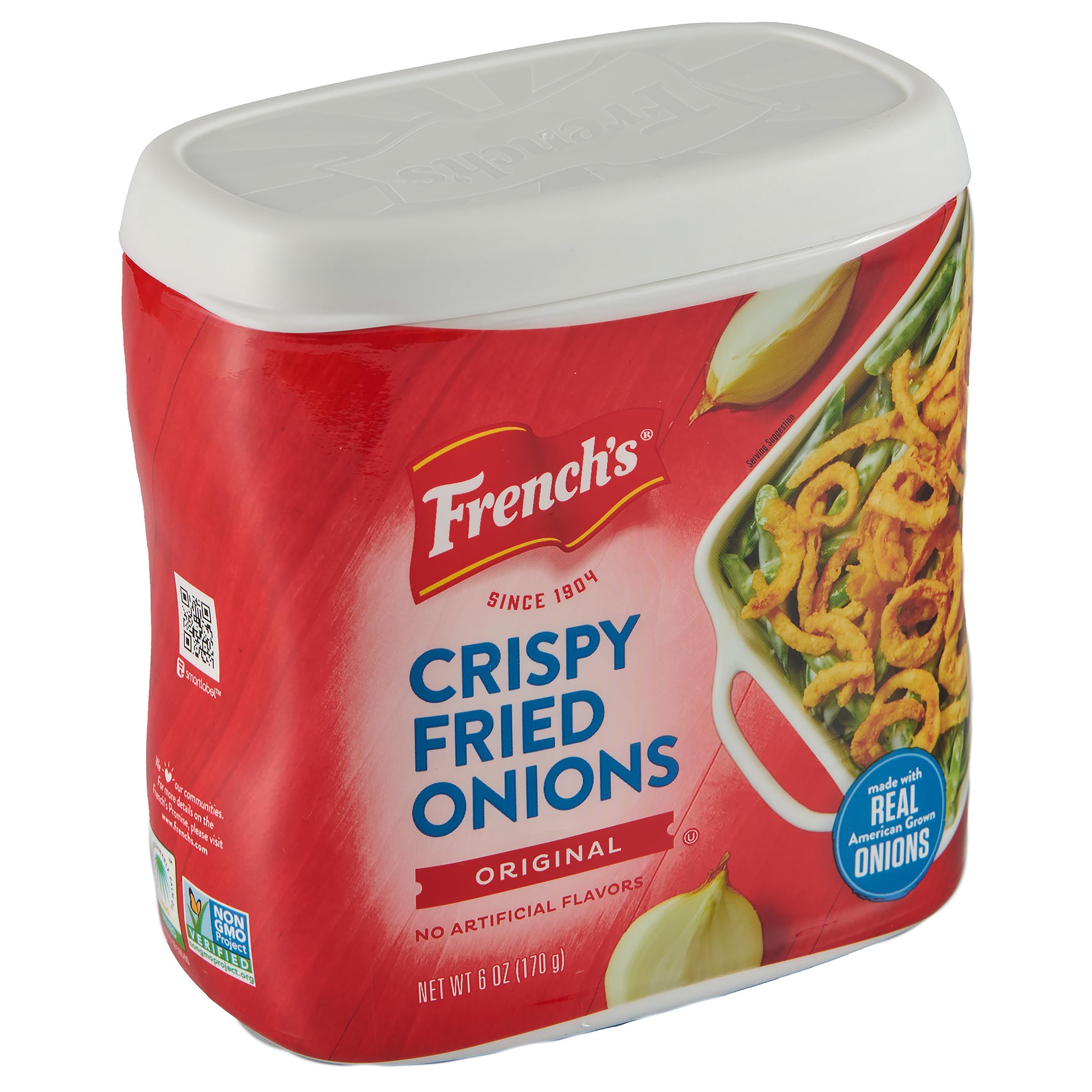 French's Original Crispy Fried Onions, 6 oz - Gluten-Free Topping for Salads, Casseroles & Green Bean Casserole - Crunchy Onion Garnish for Burgers, Hot Dogs & More