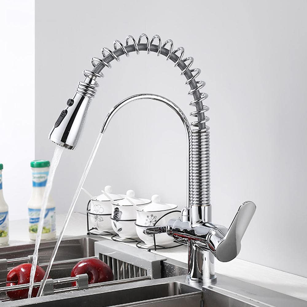 3 in 1 Pull Down Kitchen Faucet with Sprayer, Chrome Finish, Hot & Cold Water, Rotating Brass Spout, Ideal for Cooking, Washing, and Dish Cleaning