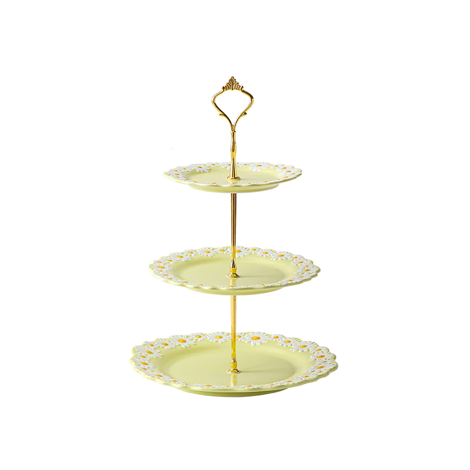 3-Tier Ceramic Cake Stand with Detachable Handle - Elegant Cupcake & Dessert Display for Afternoon Tea, Parties, and Wedding Receptions (Yellow)